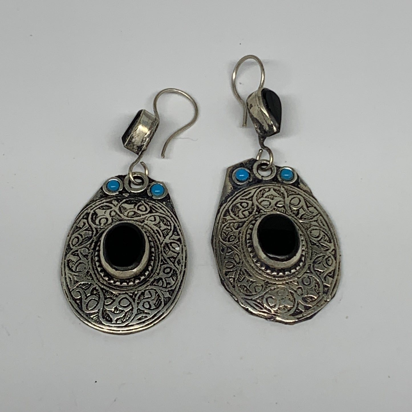 1pc, 2.6"x1.1" Turkmen Earring Tribal Jewelry Black Carnelian Oval Boho, B14259