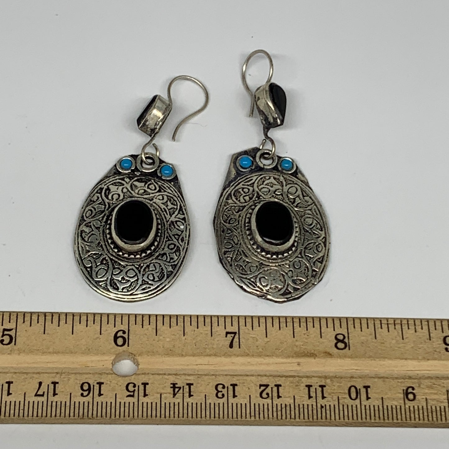 1pc, 2.6"x1.1" Turkmen Earring Tribal Jewelry Black Carnelian Oval Boho, B14259