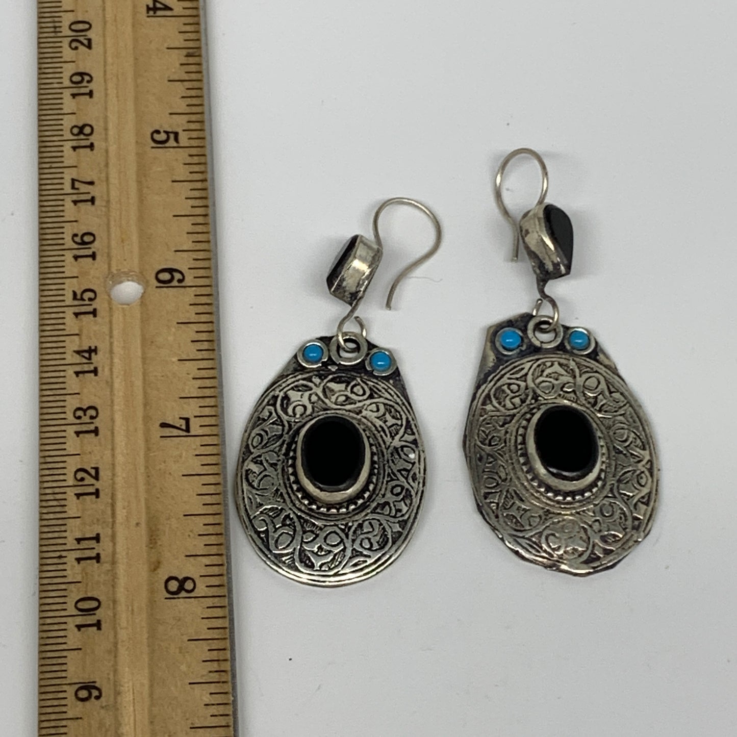 1pc, 2.6"x1.1" Turkmen Earring Tribal Jewelry Black Carnelian Oval Boho, B14259