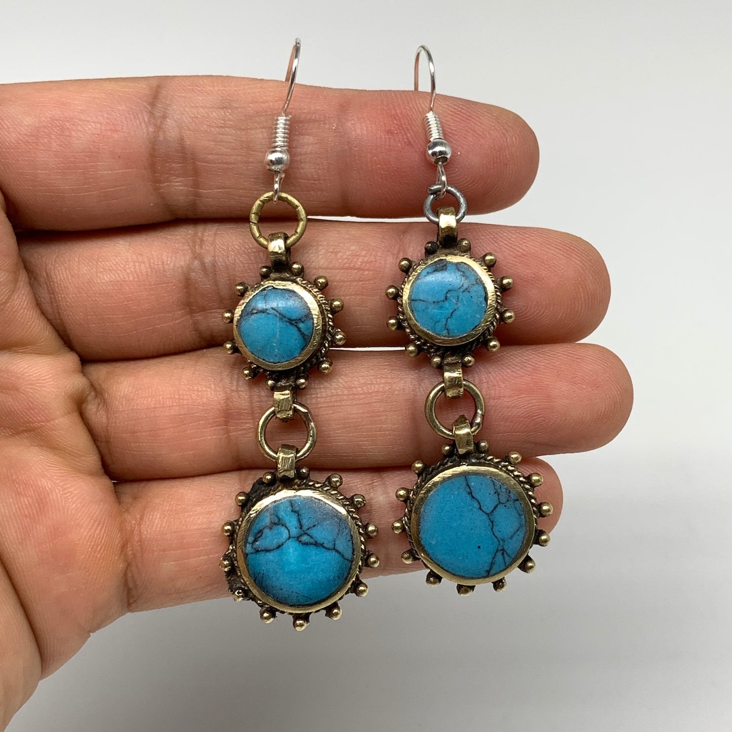 Turkmen Earring Afghan Ethnic Tribal Blue Turquoise Inlay Earring Handmade TE193