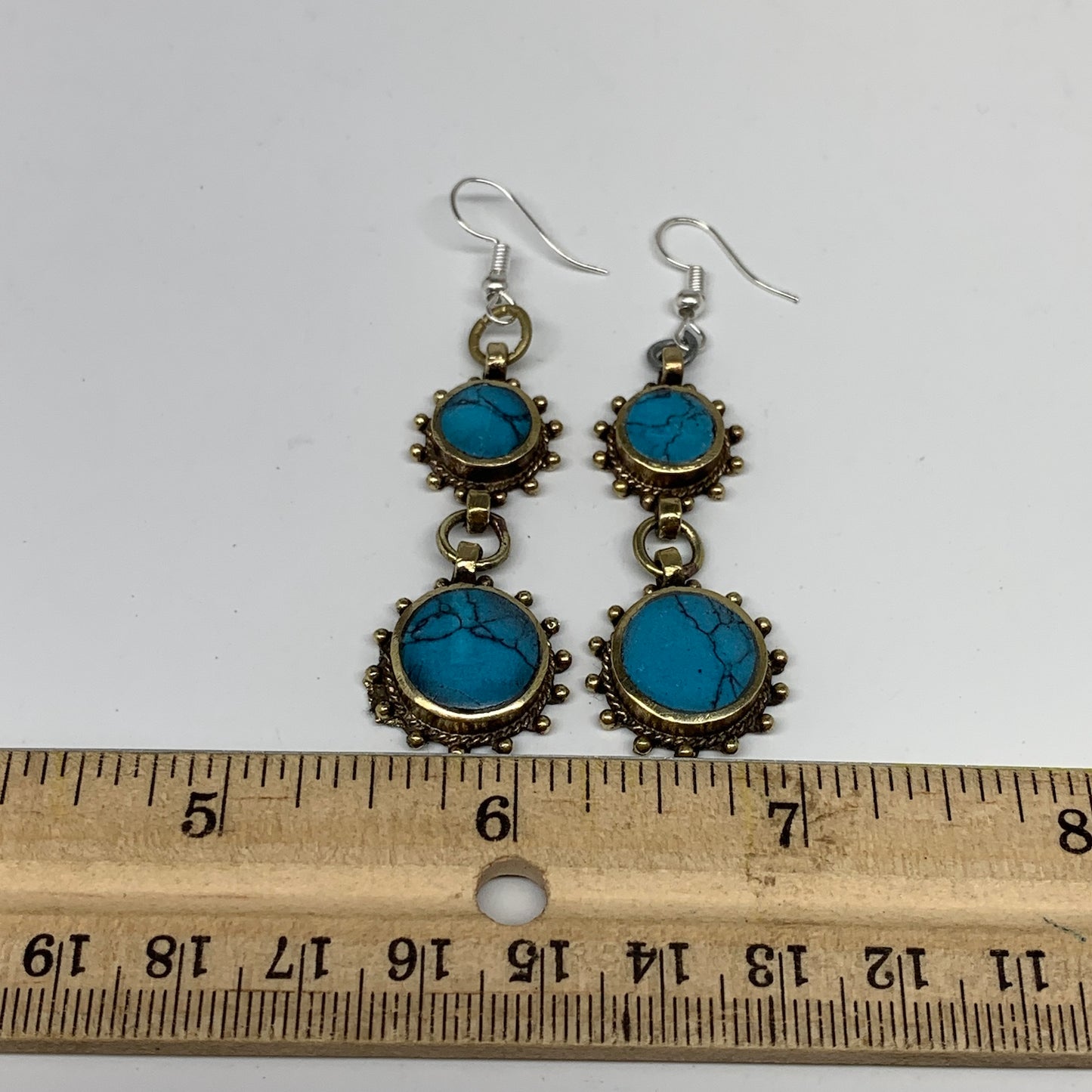 Turkmen Earring Afghan Ethnic Tribal Blue Turquoise Inlay Earring Handmade TE193