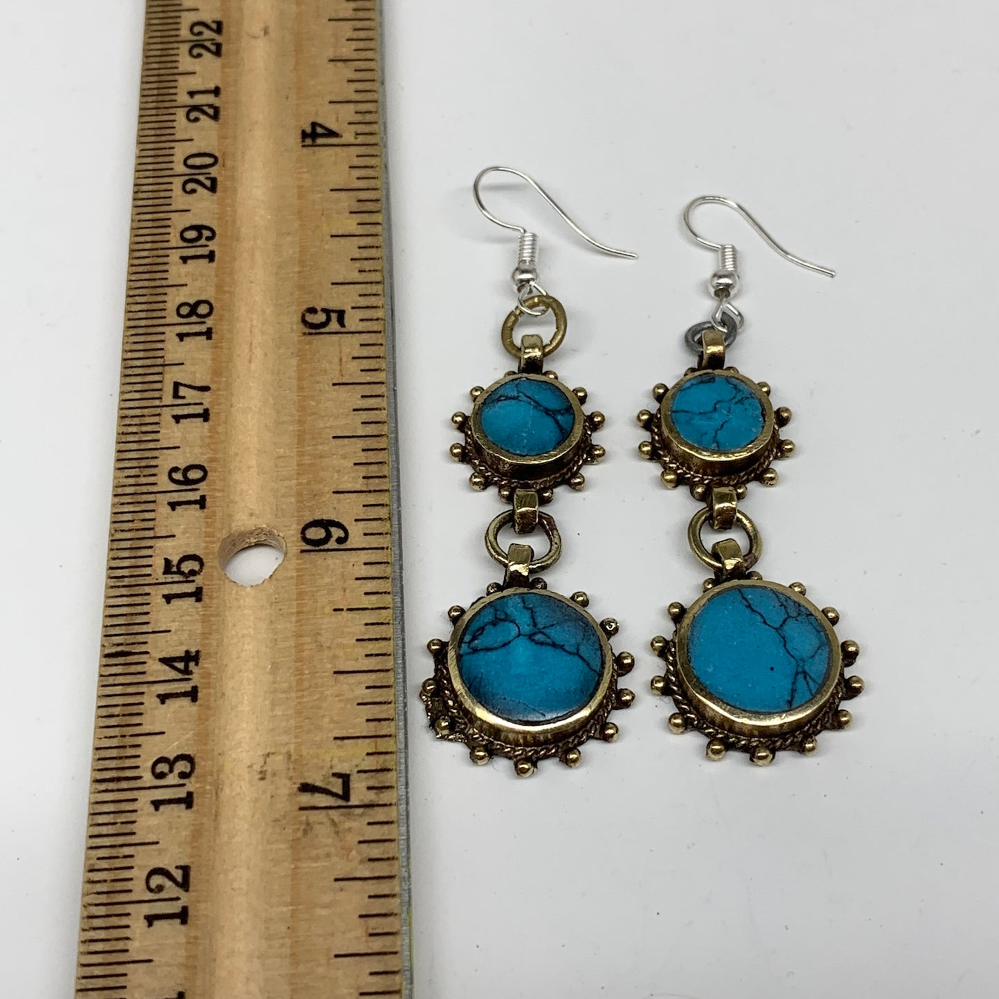 Turkmen Earring Afghan Ethnic Tribal Blue Turquoise Inlay Earring Handmade TE193