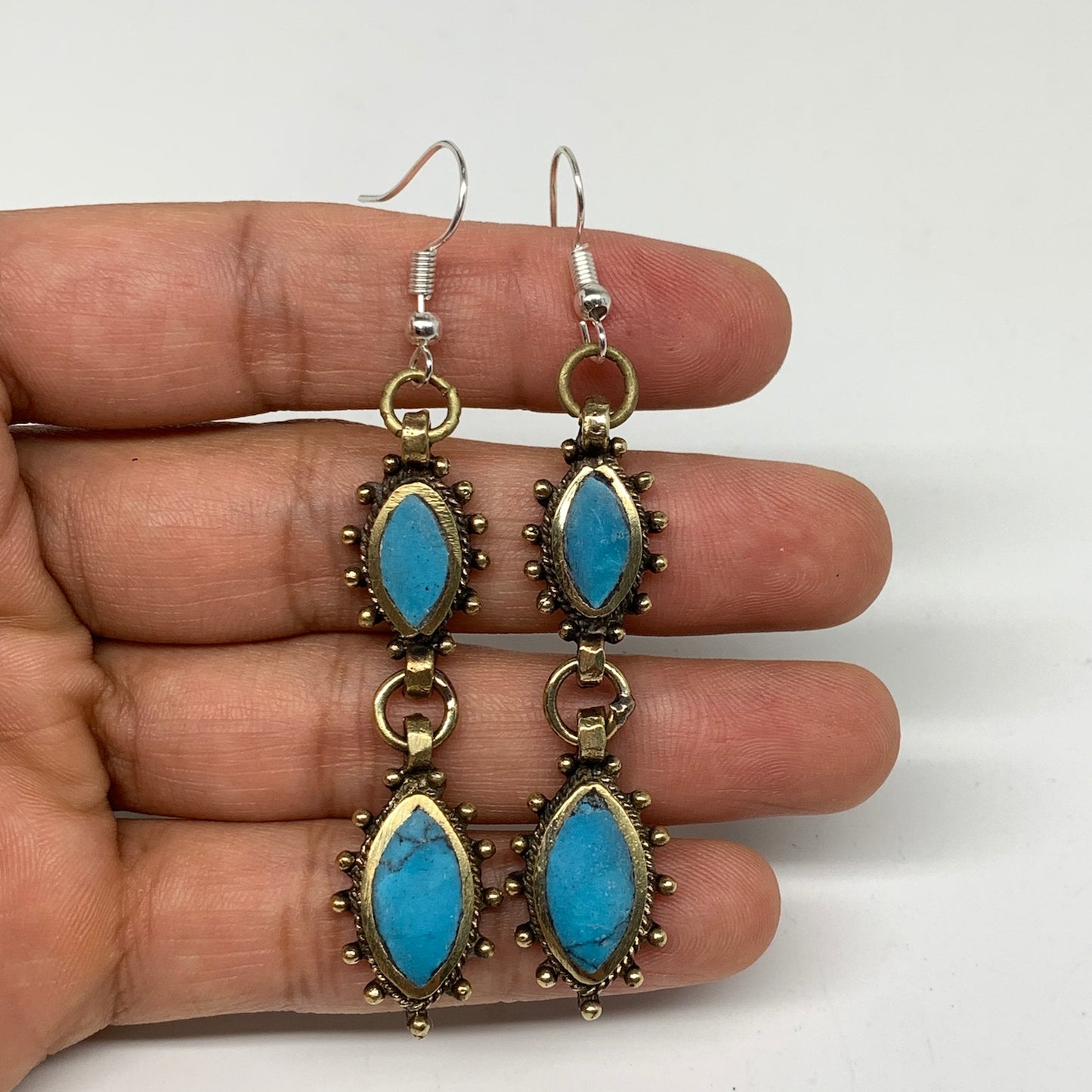 Turkmen Earring Afghan Ethnic Tribal Blue Turquoise Inlay Earring Handmade TE195