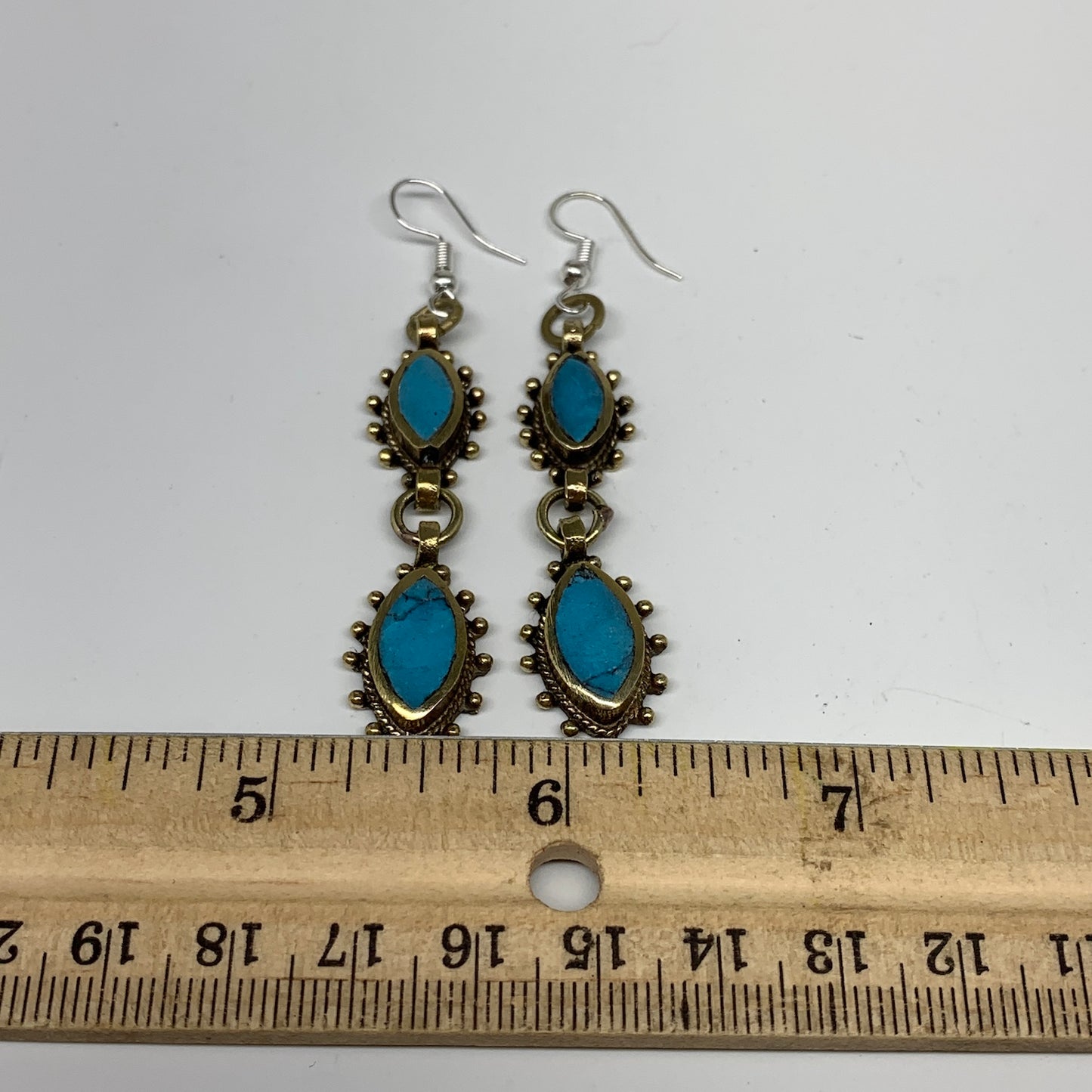 Turkmen Earring Afghan Ethnic Tribal Blue Turquoise Inlay Earring Handmade TE195