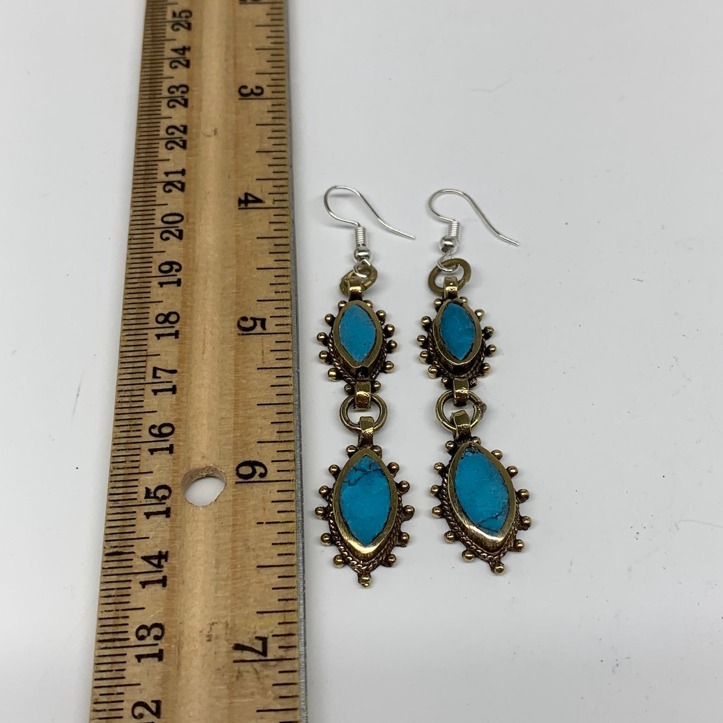 Turkmen Earring Afghan Ethnic Tribal Blue Turquoise Inlay Earring Handmade TE195