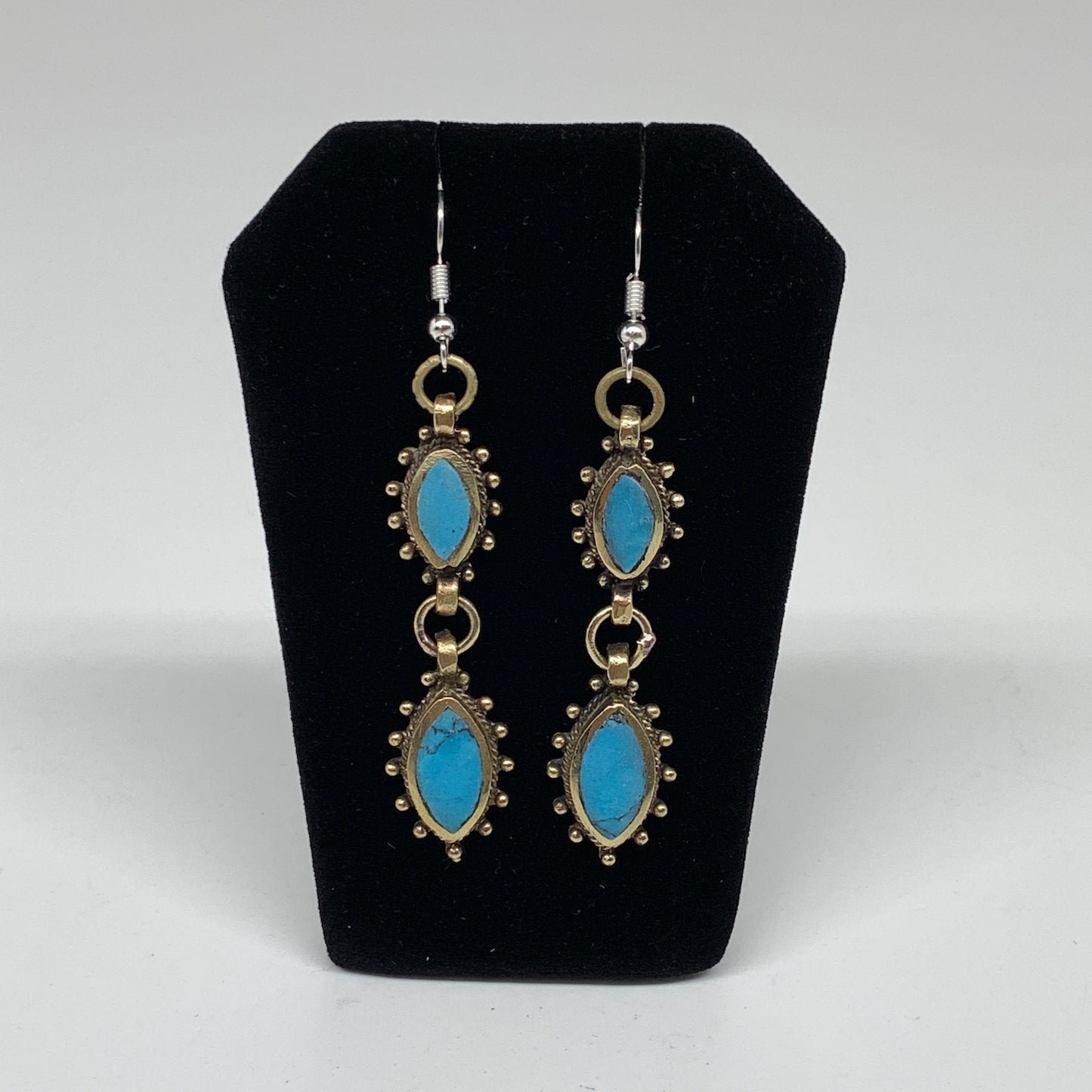 Turkmen Earring Afghan Ethnic Tribal Blue Turquoise Inlay Earring Handmade TE195