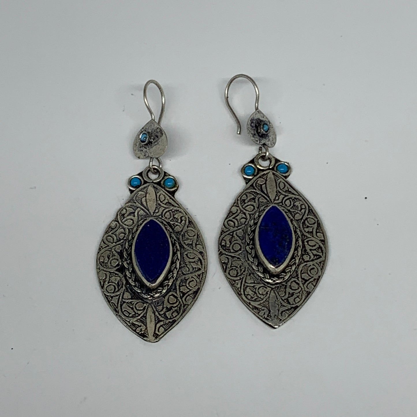 1pc, 3.1"x1.2" Turkmen Earring Tribal Jewelry Lapis Lazuli Marquise Boho, B14254