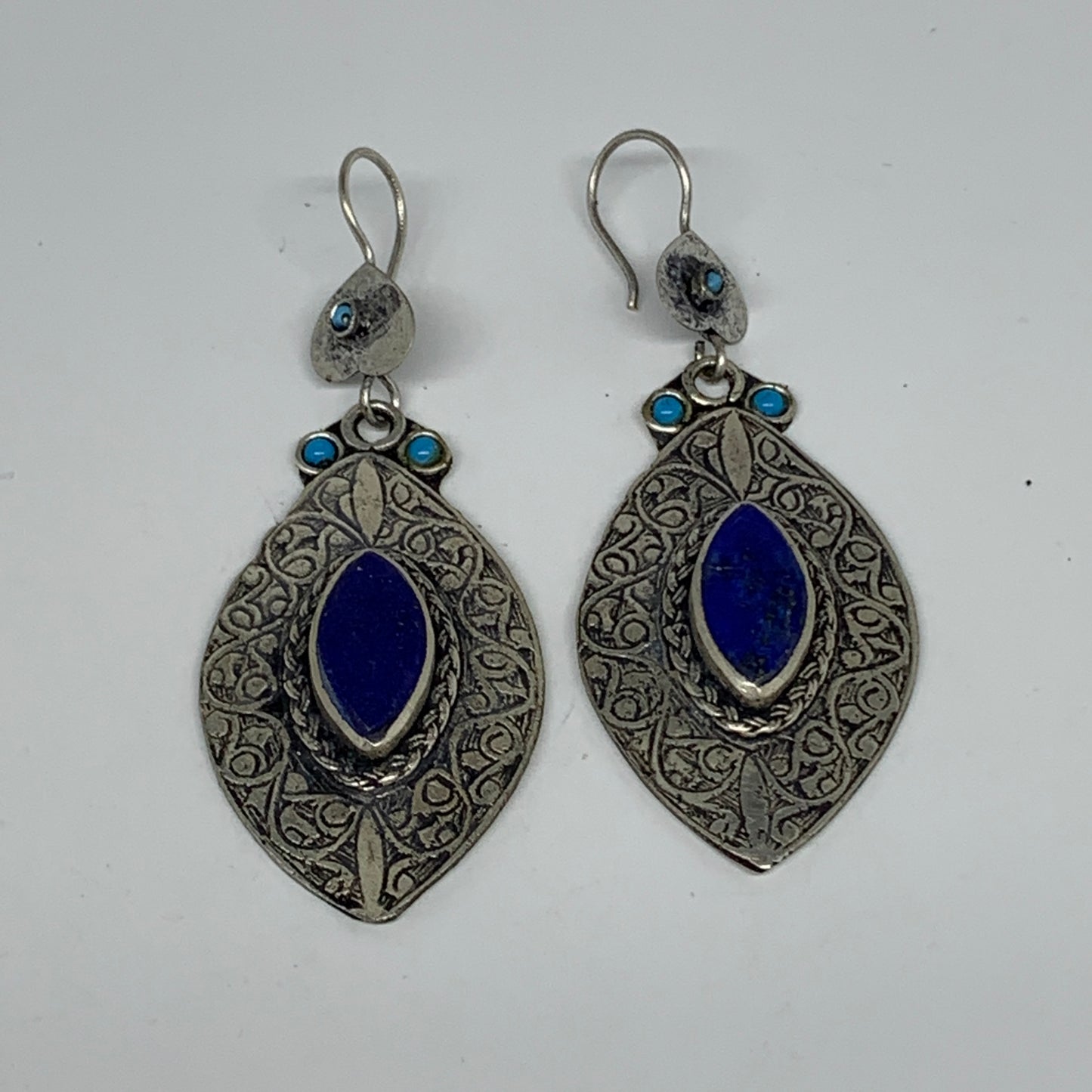 1pc, 3.1"x1.2" Turkmen Earring Tribal Jewelry Lapis Lazuli Marquise Boho, B14254