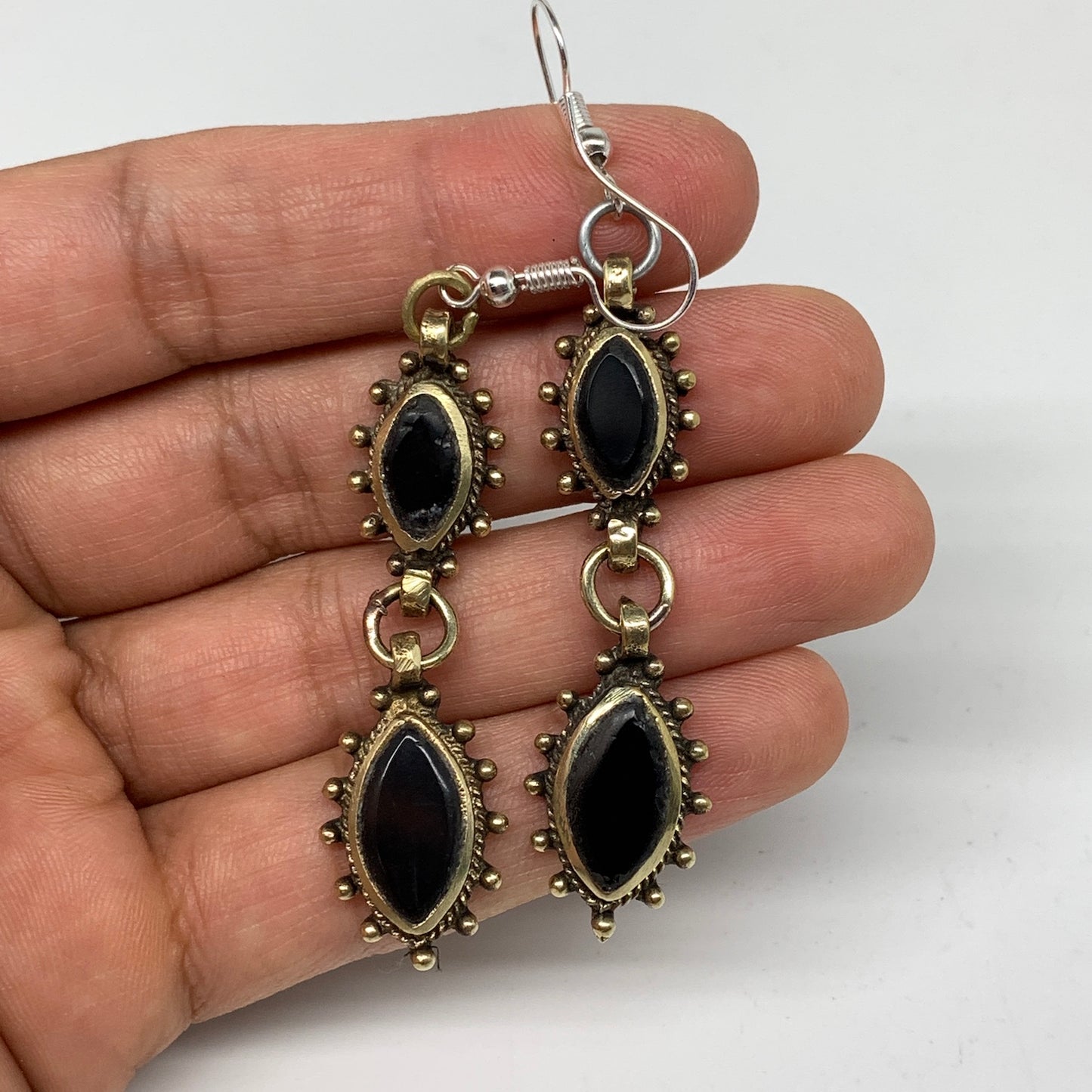 Turkmen Earring Afghan Ethnic Tribal Black Carnelian Oval Earring Handmade TE201