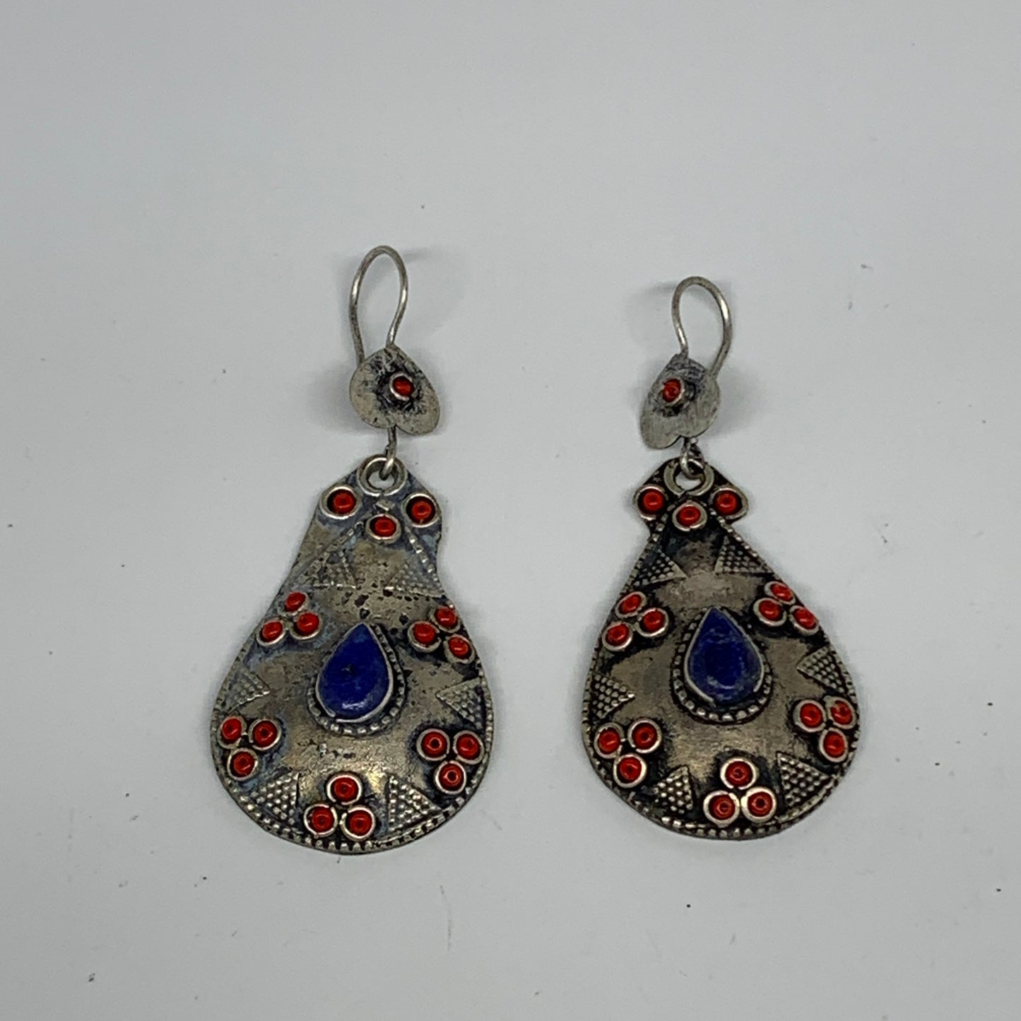 1pc, 2.5"x1.1" Turkmen Earring Tribal Jewelry Lapis Lazuli Teardrop Boho, B14252