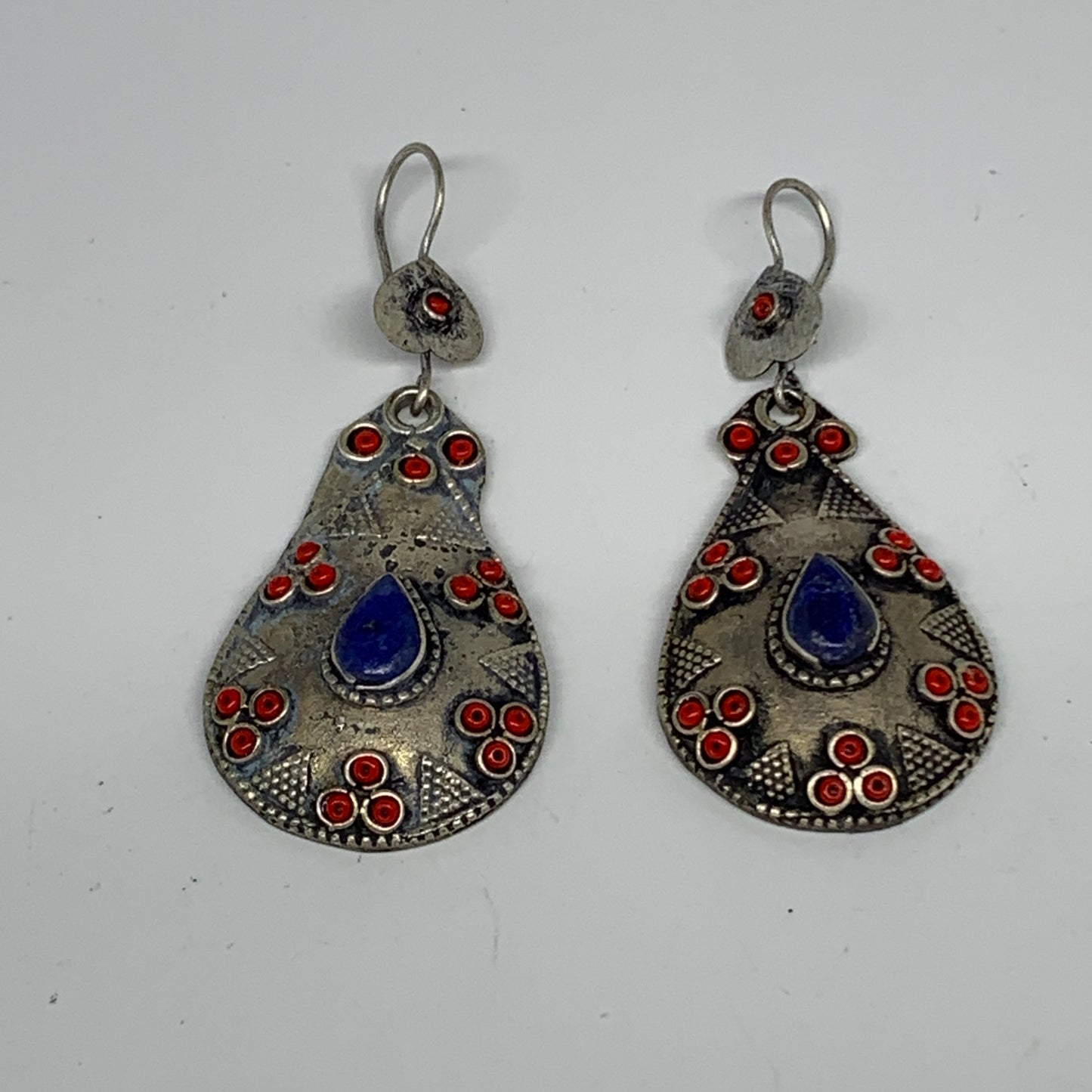 1pc, 2.5"x1.1" Turkmen Earring Tribal Jewelry Lapis Lazuli Teardrop Boho, B14252