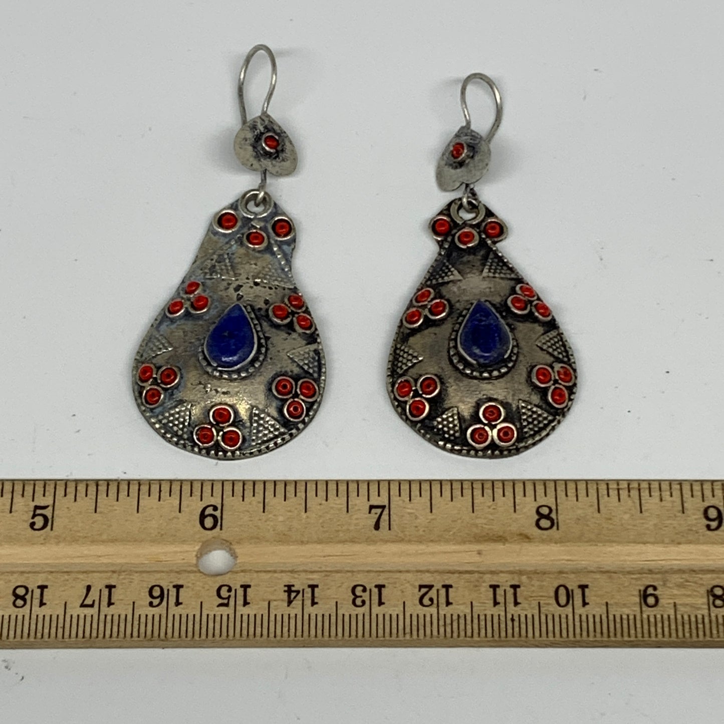 1pc, 2.5"x1.1" Turkmen Earring Tribal Jewelry Lapis Lazuli Teardrop Boho, B14252