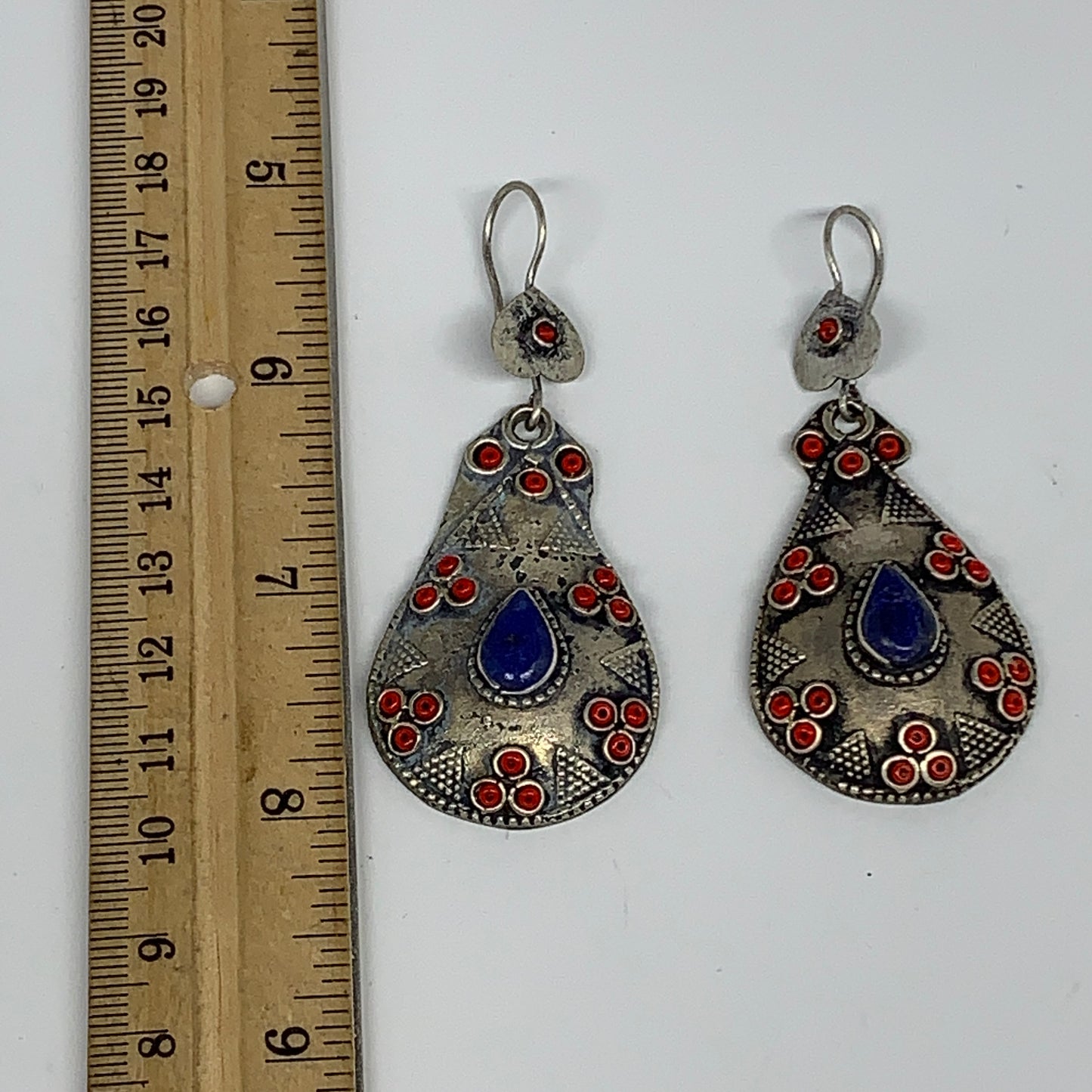 1pc, 2.5"x1.1" Turkmen Earring Tribal Jewelry Lapis Lazuli Teardrop Boho, B14252