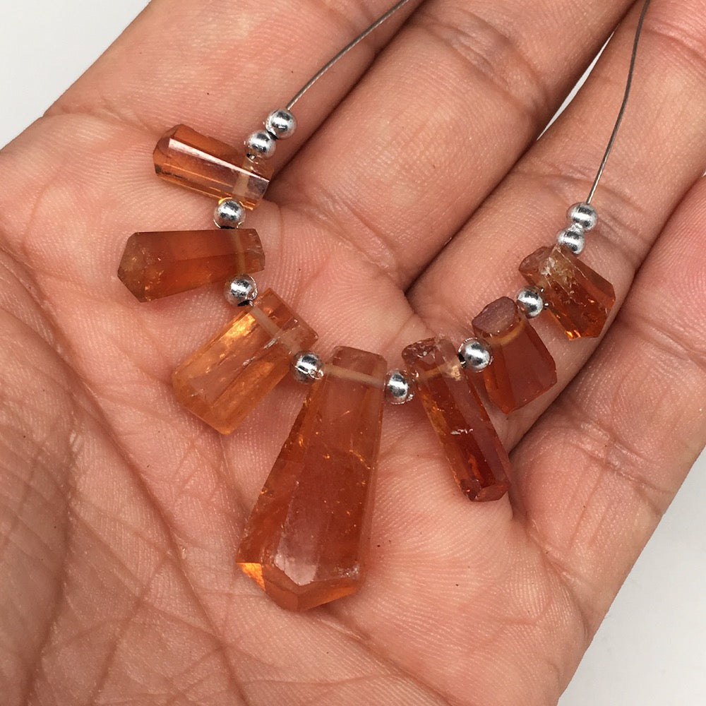 53cts, 7pcs, 11mm-25mm Natural Hessonite Garnet Facet Beads @Afghanistan,BE09