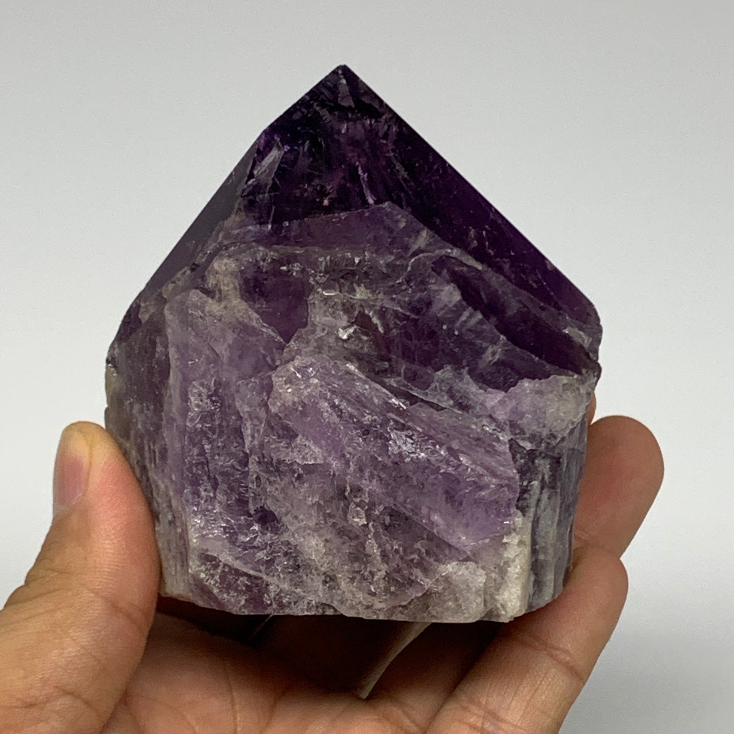 341.7g,2.9"x2.7"x2.1", Amethyst Point Polished Rough lower part Stands, B19080