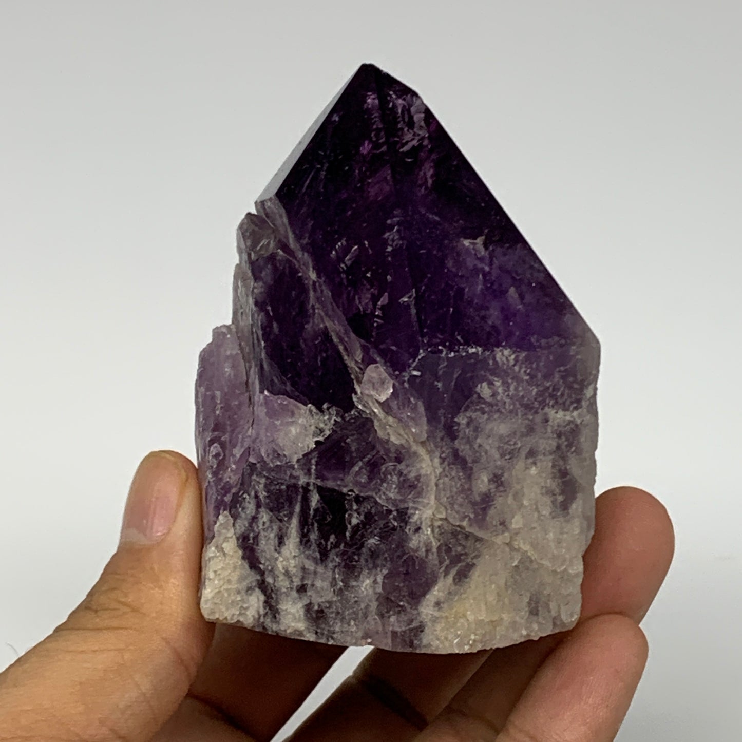 341.7g,2.9"x2.7"x2.1", Amethyst Point Polished Rough lower part Stands, B19080