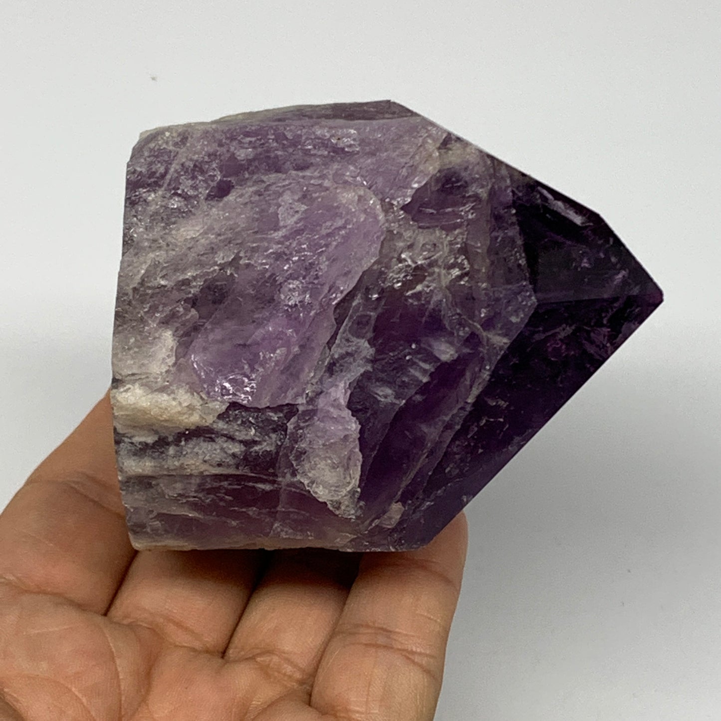 341.7g,2.9"x2.7"x2.1", Amethyst Point Polished Rough lower part Stands, B19080