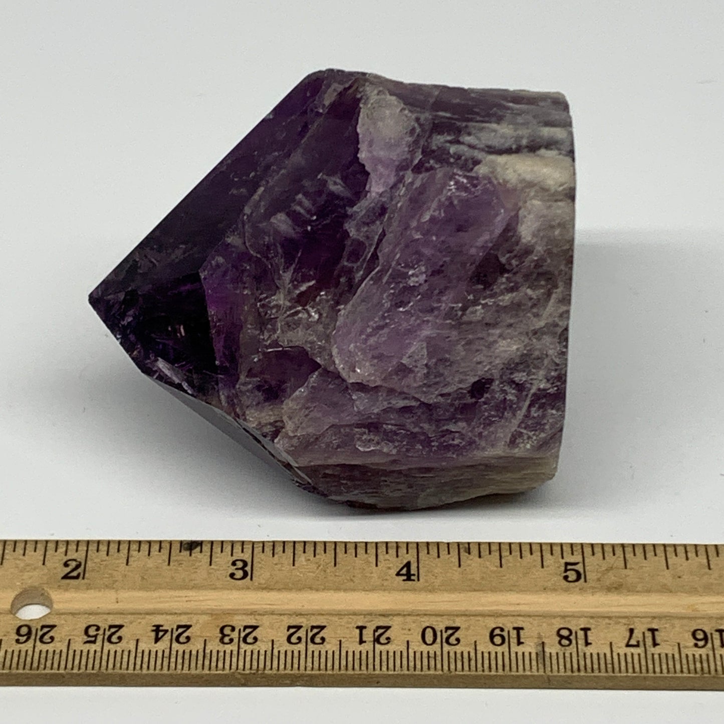 341.7g,2.9"x2.7"x2.1", Amethyst Point Polished Rough lower part Stands, B19080