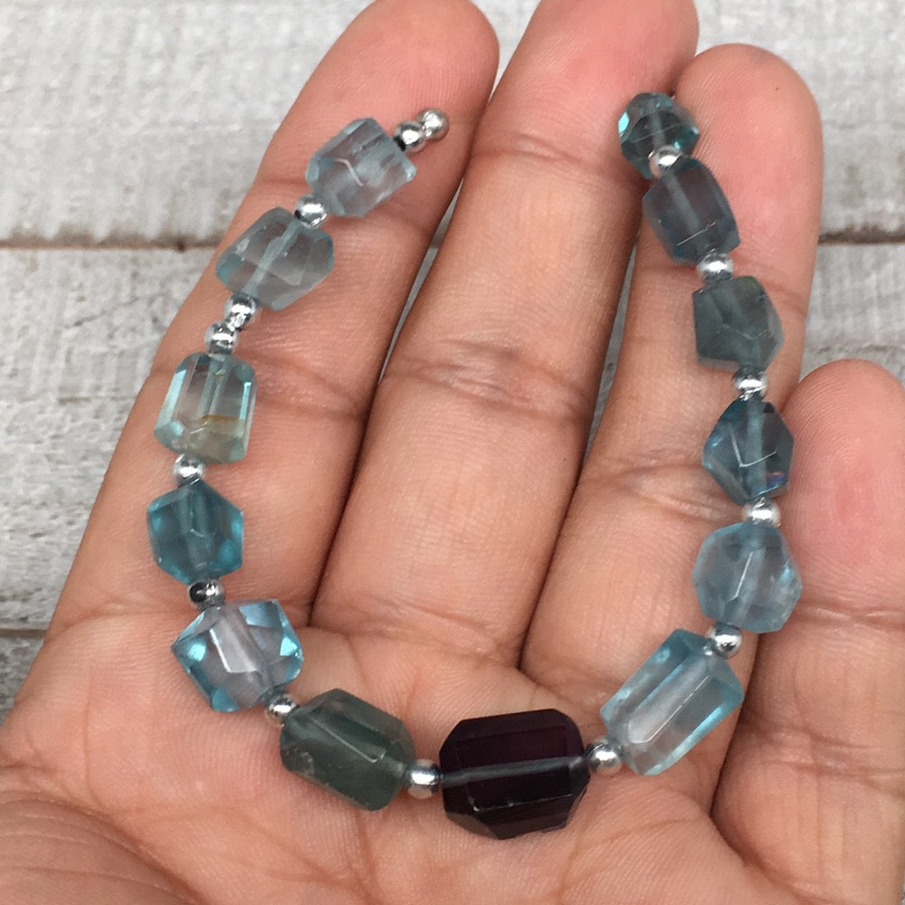 62cts, 13pcs, 7mm-12mm Blue Fluorite Gemstone Faceted Beads @Afghanistan,BE29