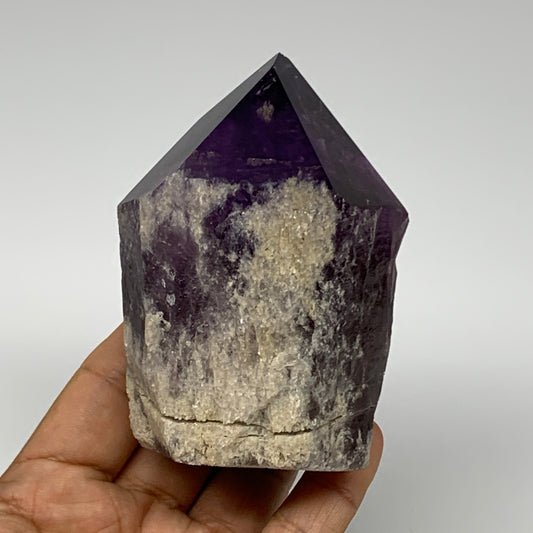 379.8g,3.5"x2.6"x2.1", Amethyst Point Polished Rough lower part Stands, B19084