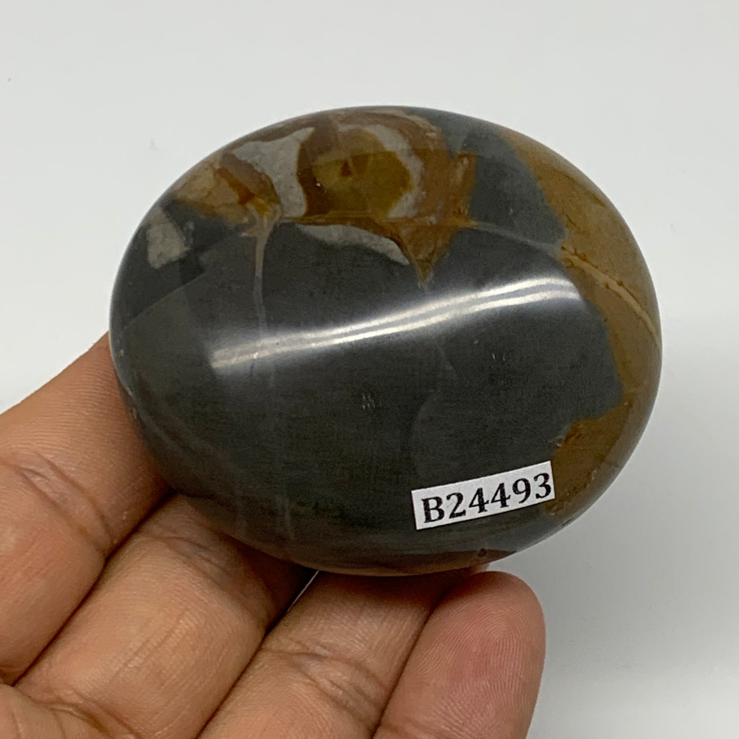 114.3g, 2.3"x2"x1.1" Polychrome Jasper Palm-Stone Reiki @Madagascar, B24493