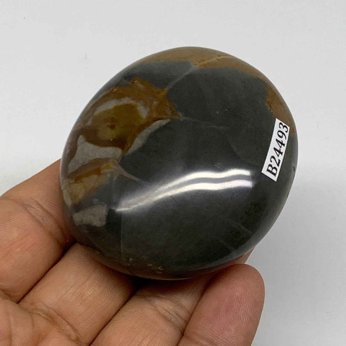 114.3g, 2.3"x2"x1.1" Polychrome Jasper Palm-Stone Reiki @Madagascar, B24493