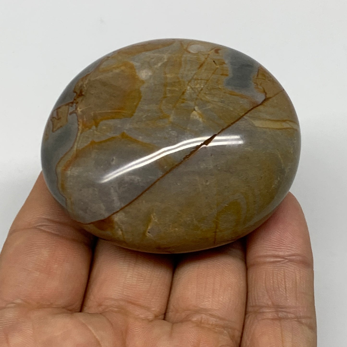 114.3g, 2.3"x2"x1.1" Polychrome Jasper Palm-Stone Reiki @Madagascar, B24493