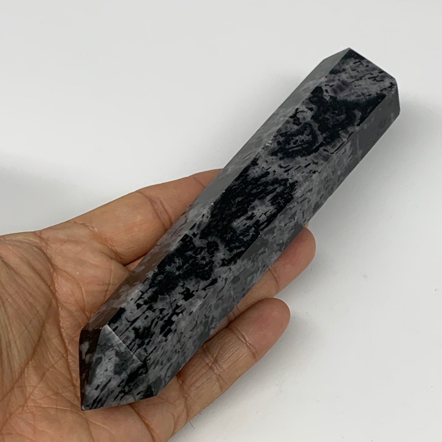 288.5g, 6.6"x1.4"x1" Indigo Gabro Merlinite Point Tower @Madagascar,B18293