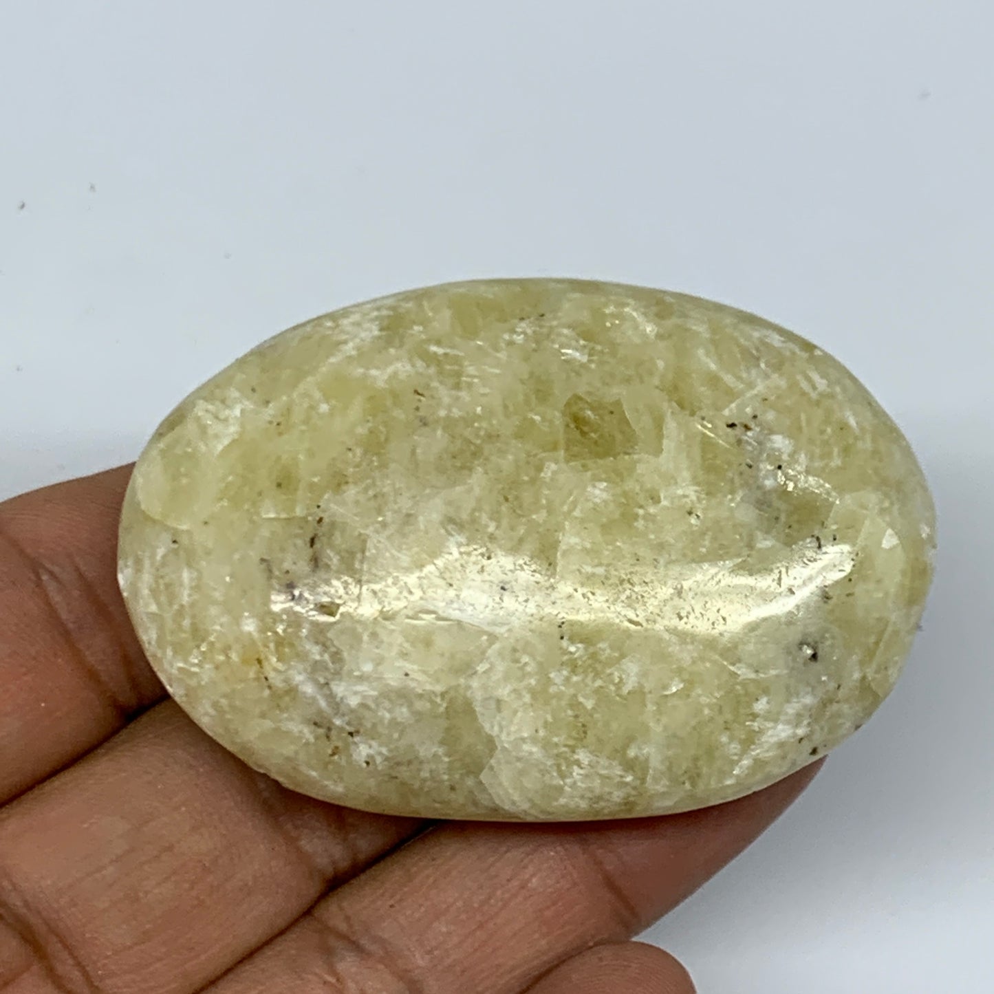 78.3g, 2.3"x1.6"x0.8", Natural Yellow Calcite Palm-Stone Crystal Polished Reiki,