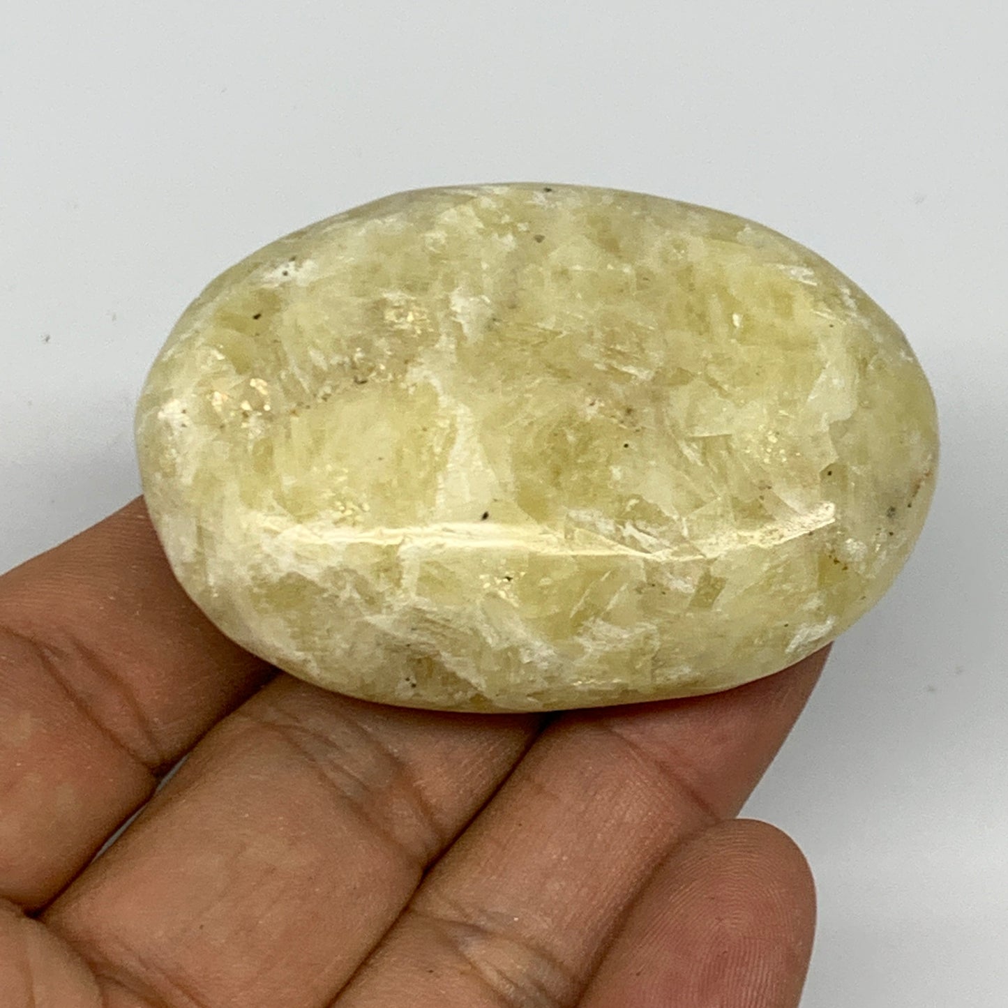 78.3g, 2.3"x1.6"x0.8", Natural Yellow Calcite Palm-Stone Crystal Polished Reiki,