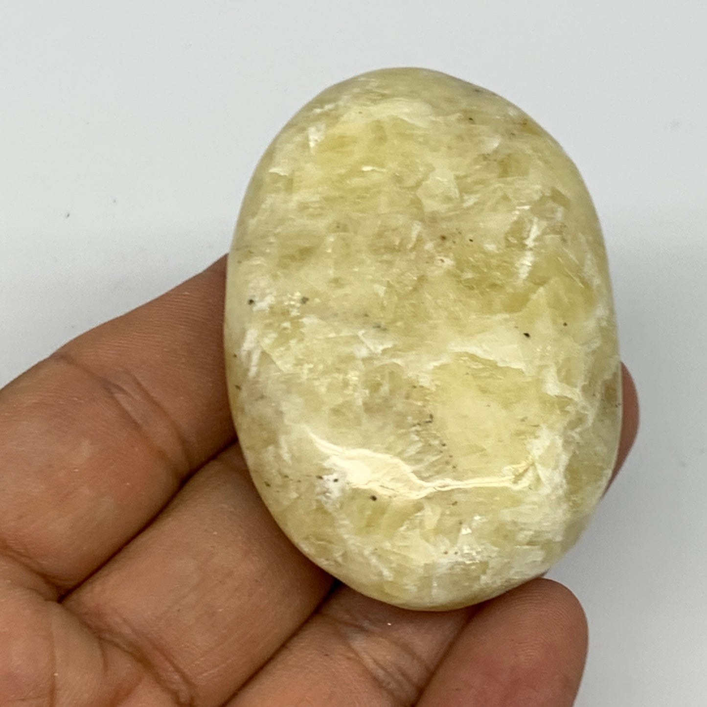 78.3g, 2.3"x1.6"x0.8", Natural Yellow Calcite Palm-Stone Crystal Polished Reiki,