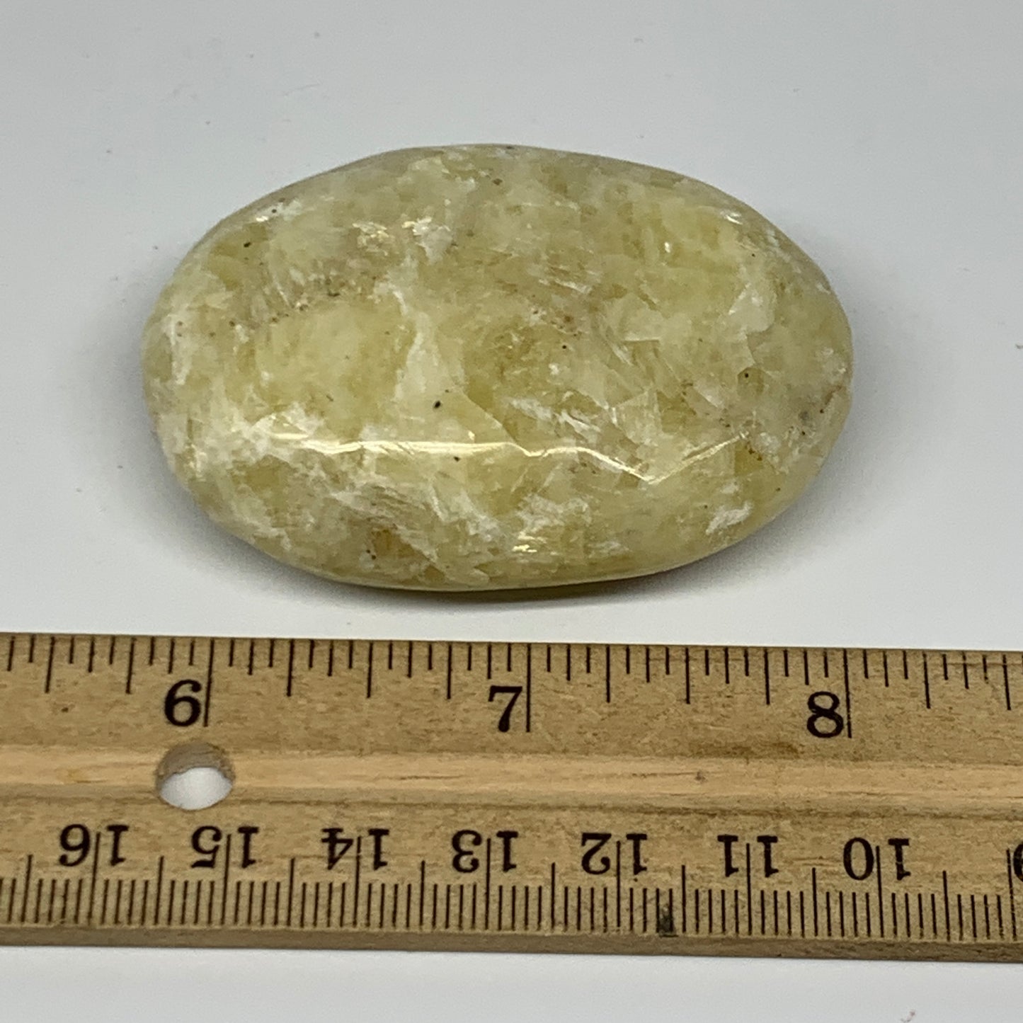 78.3g, 2.3"x1.6"x0.8", Natural Yellow Calcite Palm-Stone Crystal Polished Reiki,