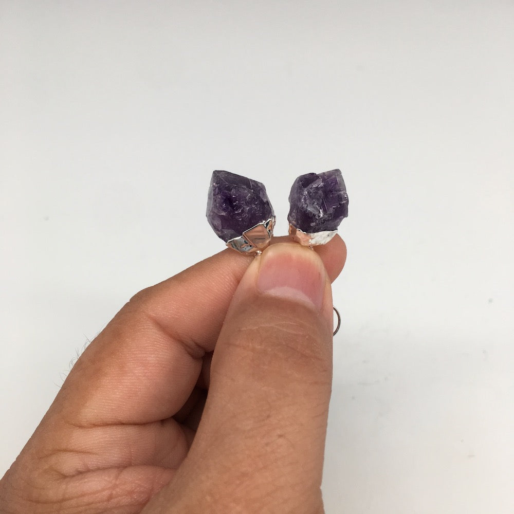 31.5cts,1.5"Gorgeous Natural Rough Amethyst Silver Plated Earring @Brazil,BE266 - watangem.com