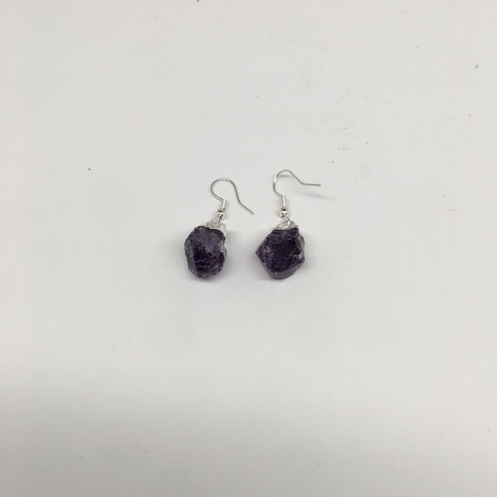 31.5cts,1.5"Gorgeous Natural Rough Amethyst Silver Plated Earring @Brazil,BE266 - watangem.com