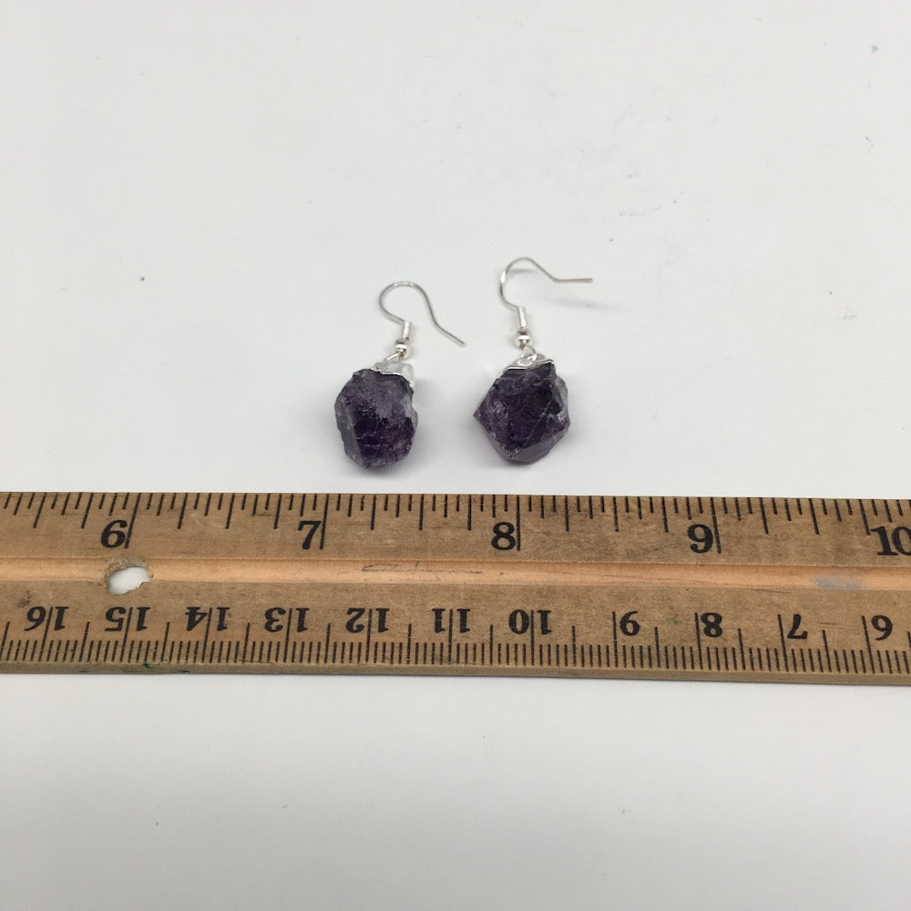 31.5cts,1.5"Gorgeous Natural Rough Amethyst Silver Plated Earring @Brazil,BE266 - watangem.com