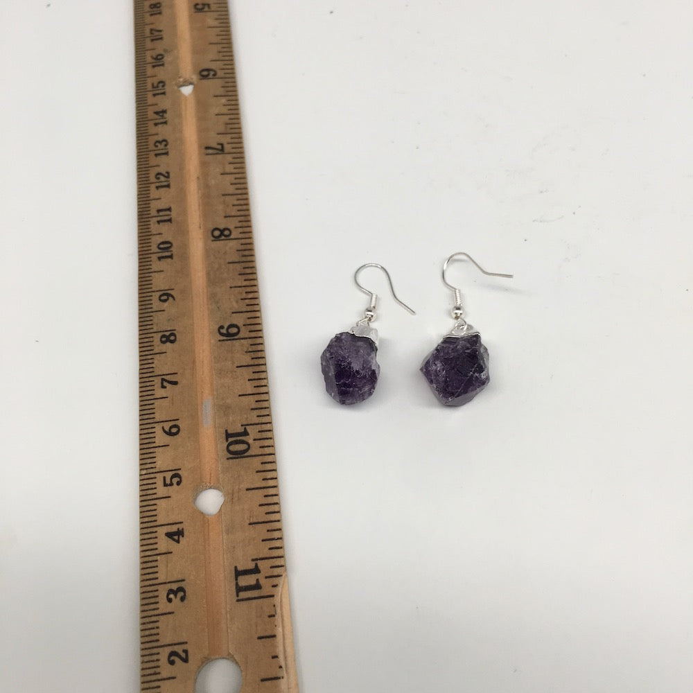 31.5cts,1.5"Gorgeous Natural Rough Amethyst Silver Plated Earring @Brazil,BE266 - watangem.com