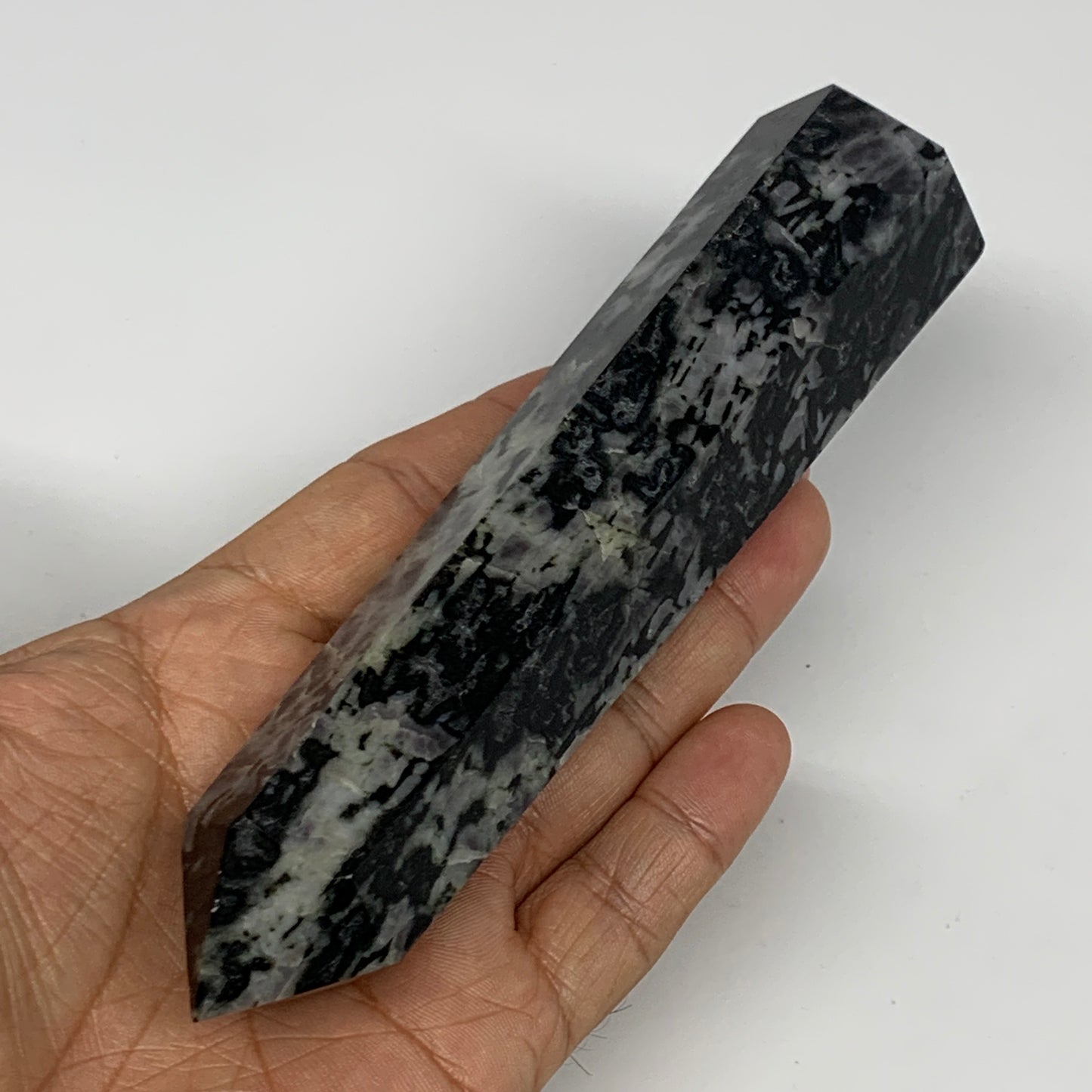 245.7g, 5.9" x 1.4" x 1.1" Indigo Gabro Merlinite Point Tower @Madagascar,B18308