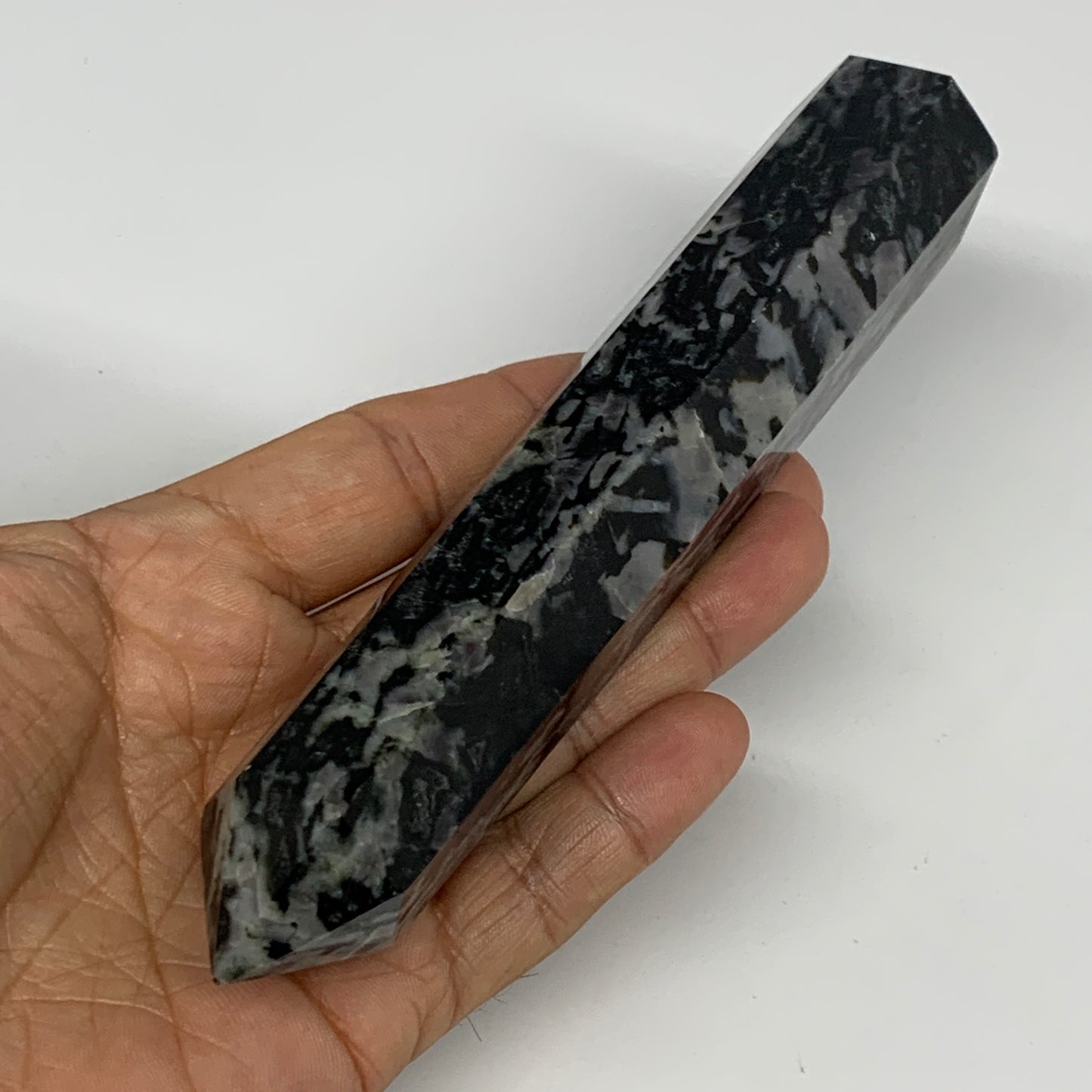 245.7g, 5.9" x 1.4" x 1.1" Indigo Gabro Merlinite Point Tower @Madagascar,B18308