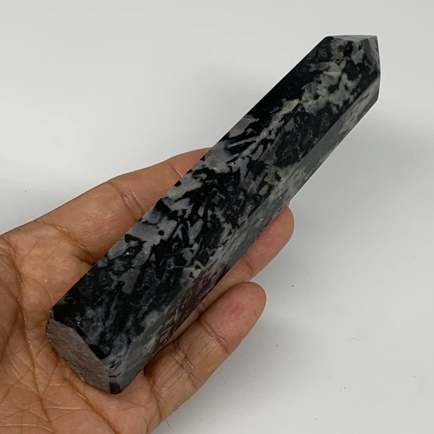 245.7g, 5.9" x 1.4" x 1.1" Indigo Gabro Merlinite Point Tower @Madagascar,B18308