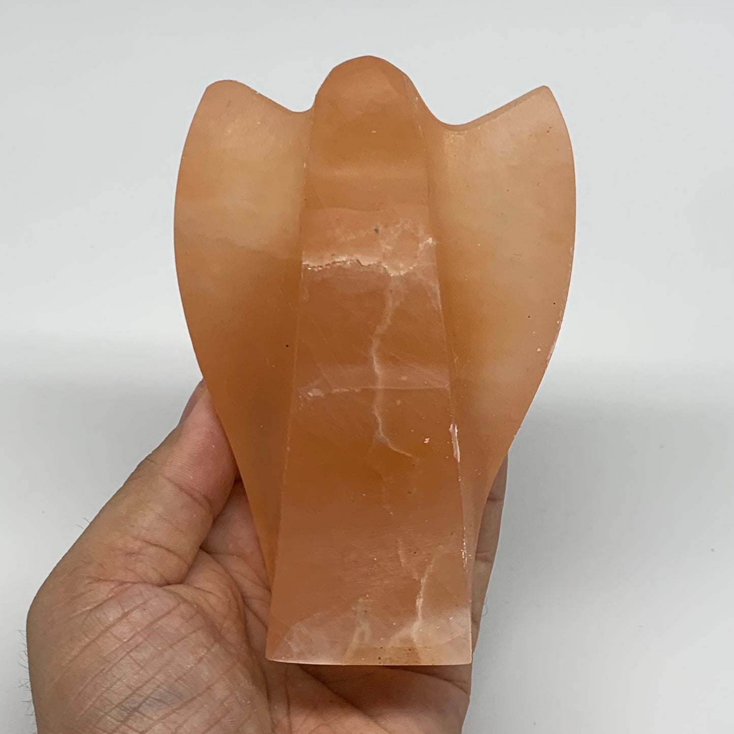 484g, 4.6"x3.2"x1.9"" Orange Selenite (Satin Spar) Angel Crystal @Morocco,B9399