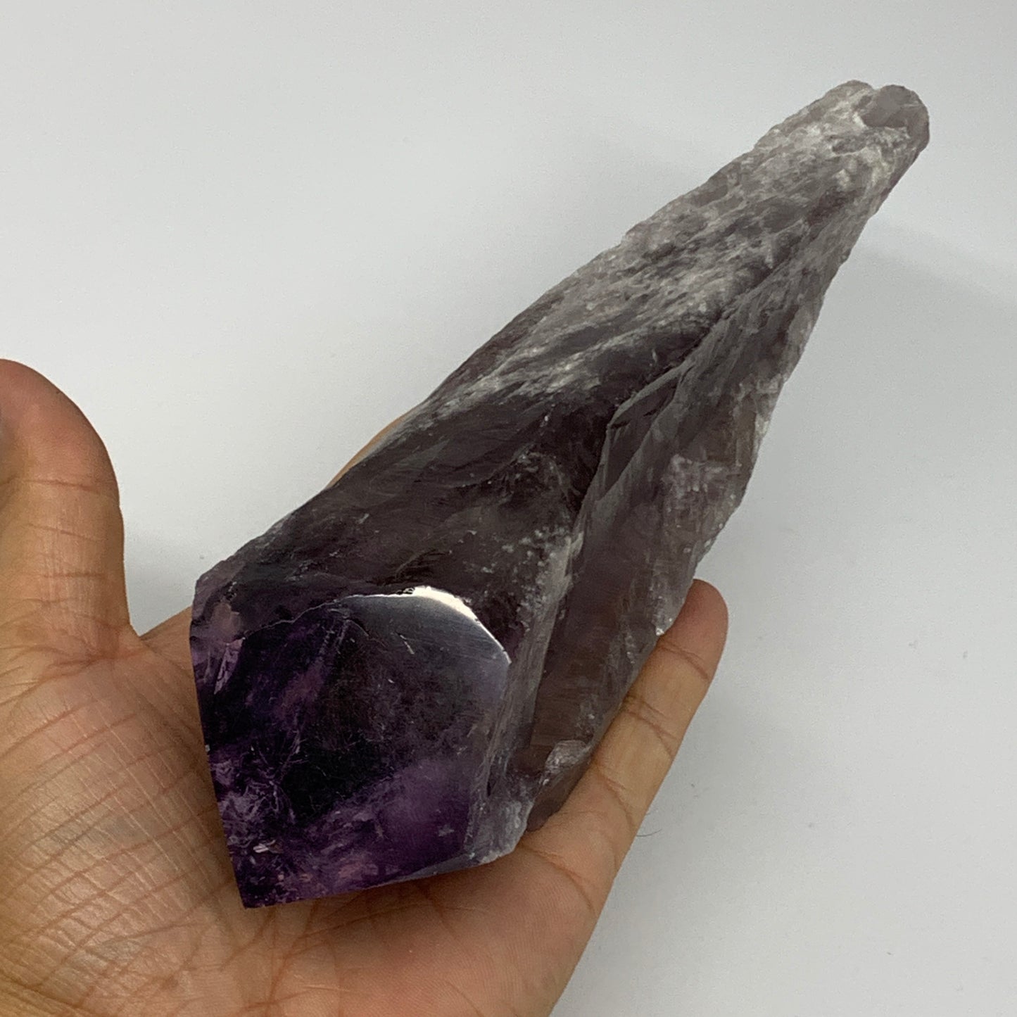 555g,8.5"x2.4"x2",Amethyst Point Polished Rough lower part from Brazil,B19101