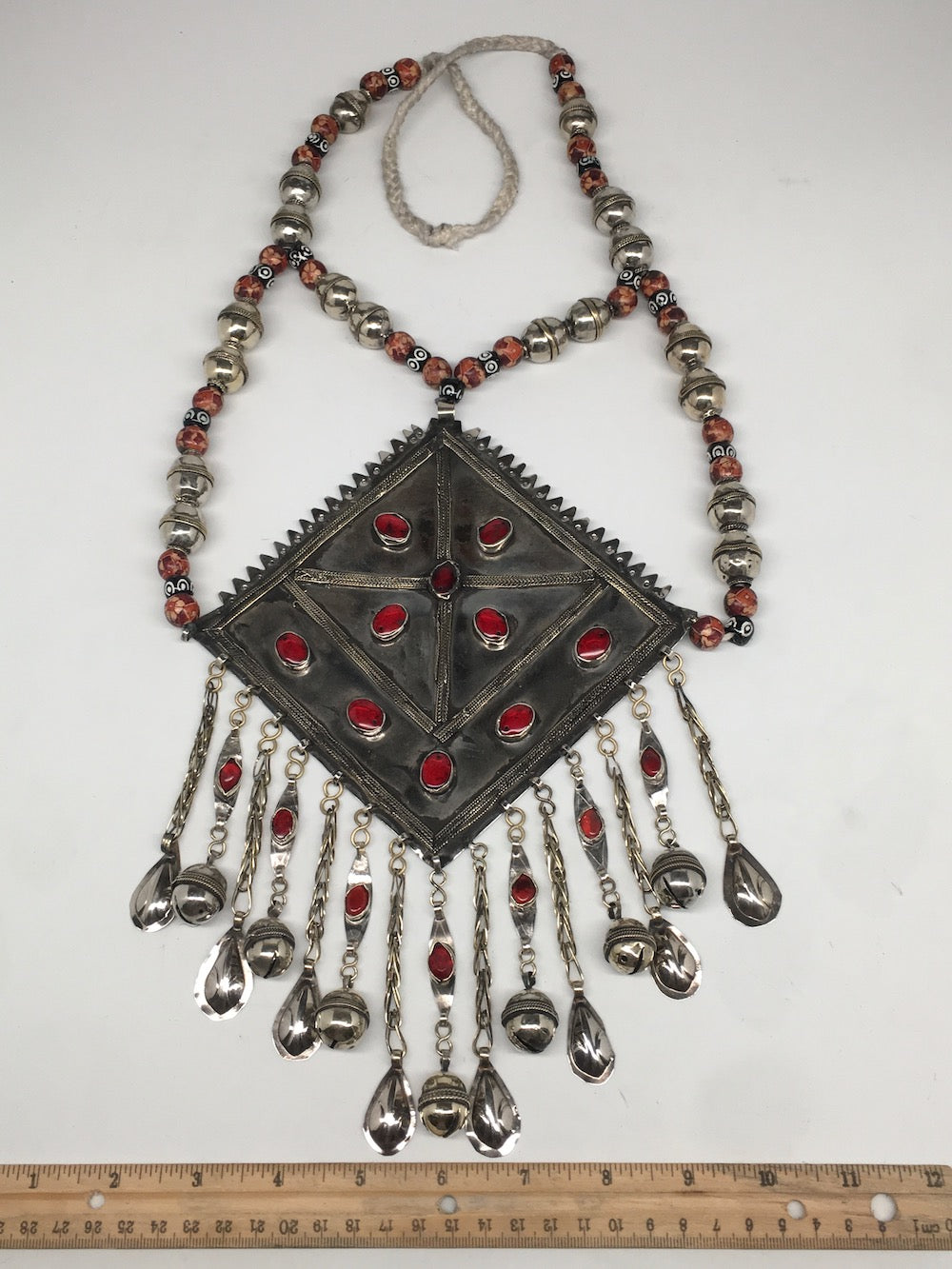 Old Vintage Afghan Tribal Huge Turkmen Marquise Pendant Necklace beaded, TN255