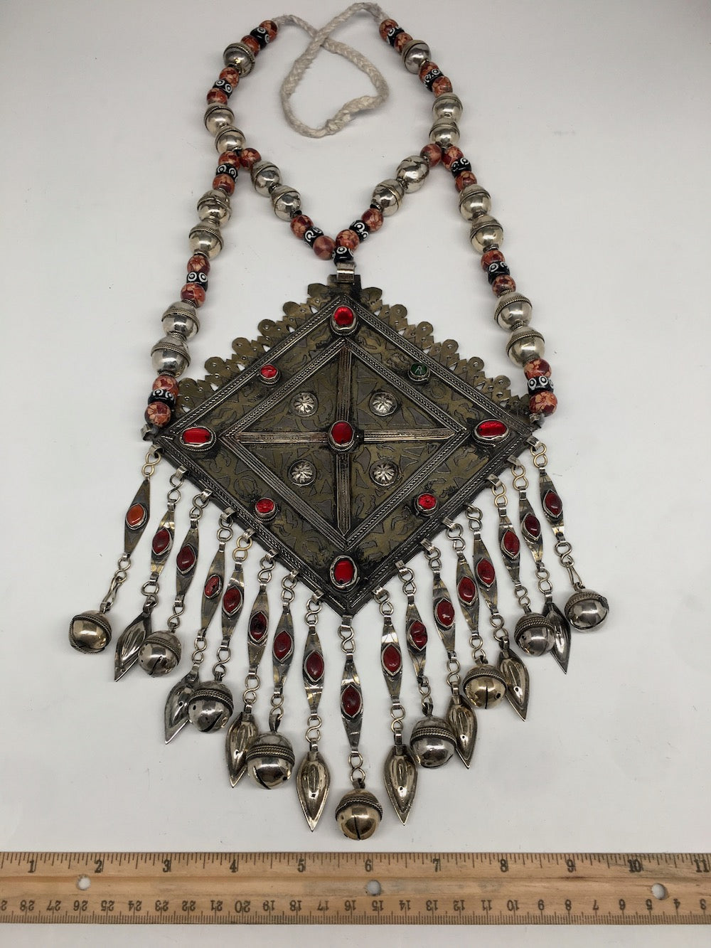 Old Vintage Afghan Huge Turkmen Marquise Pendant Necklace Gold-Gilded,TN256
