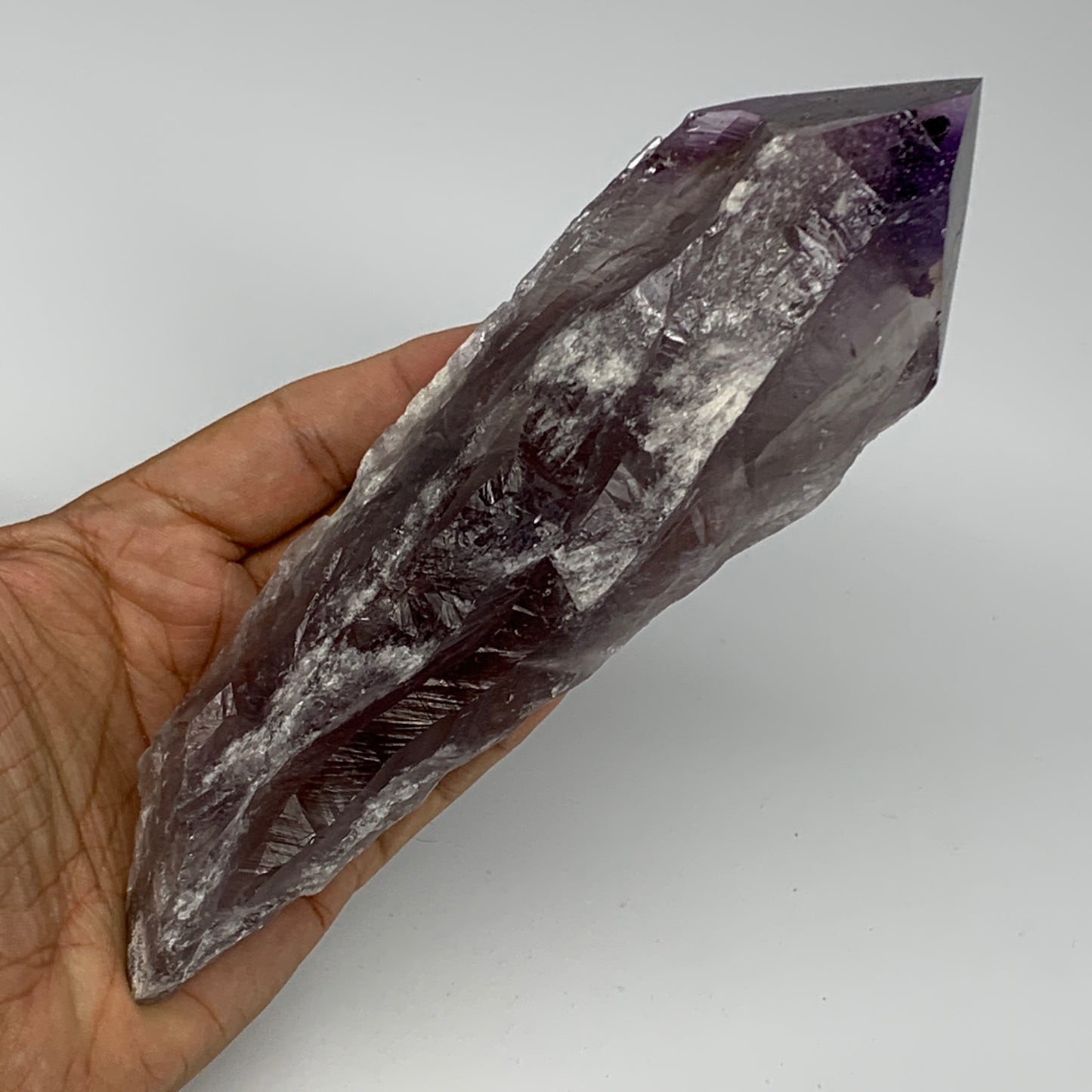 433.4g,7.25"x2.3"x1.7",Amethyst Point Polished Rough lower part from Brazil,B191