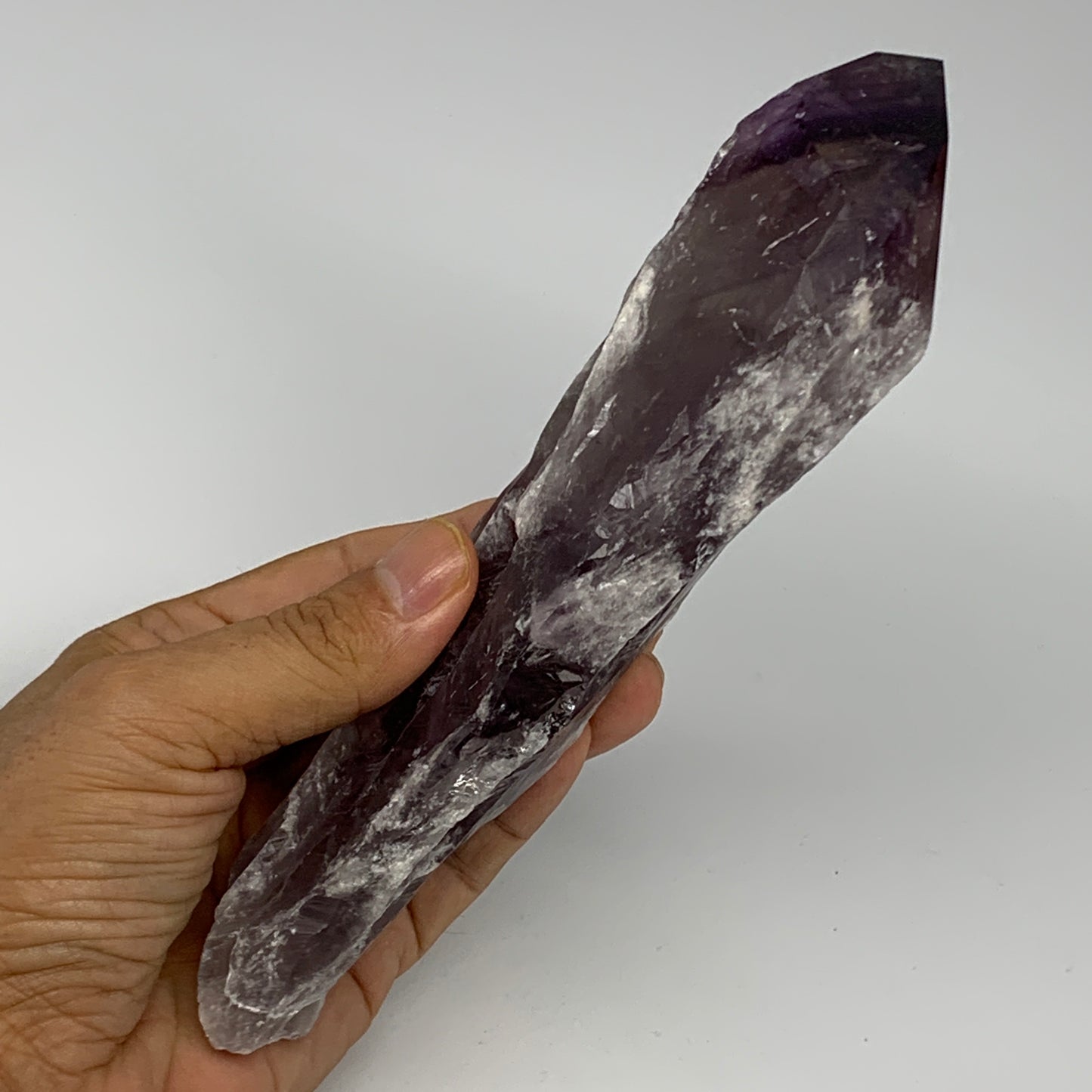 433.4g,7.25"x2.3"x1.7",Amethyst Point Polished Rough lower part from Brazil,B191