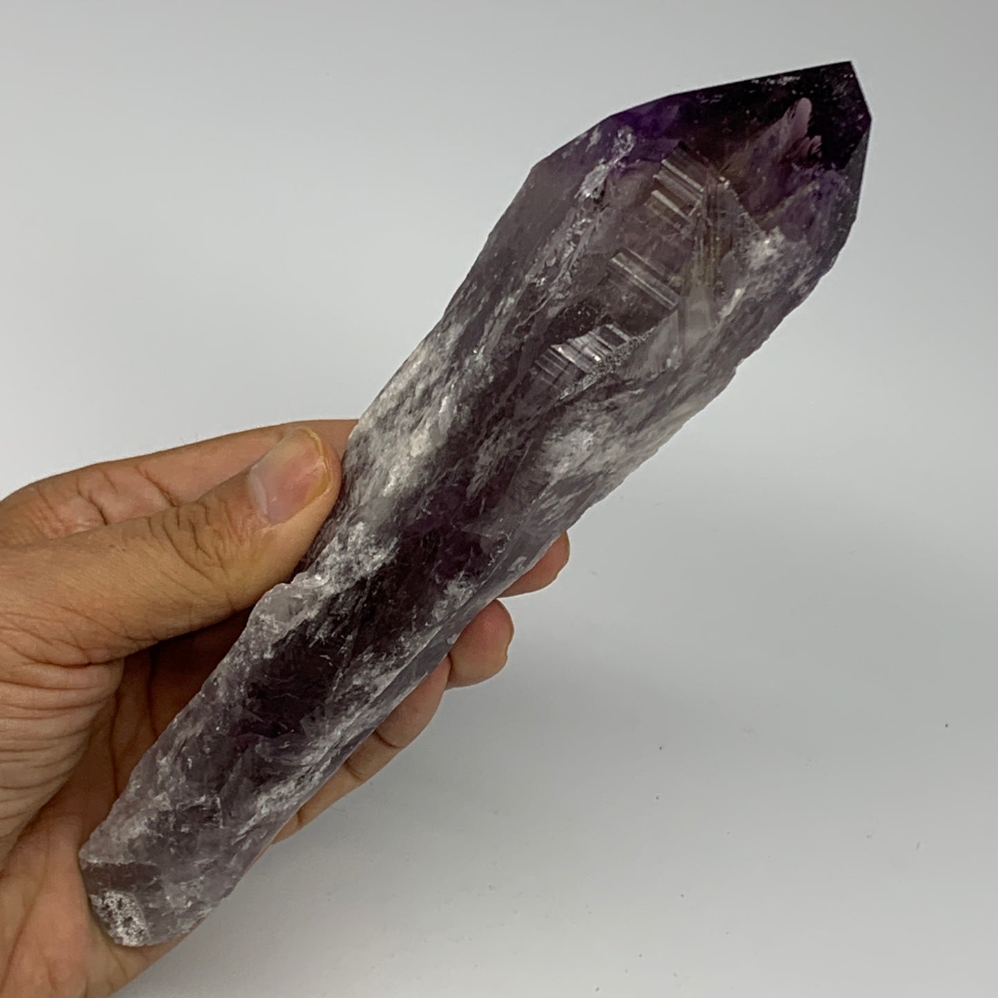 433.4g,7.25"x2.3"x1.7",Amethyst Point Polished Rough lower part from Brazil,B191