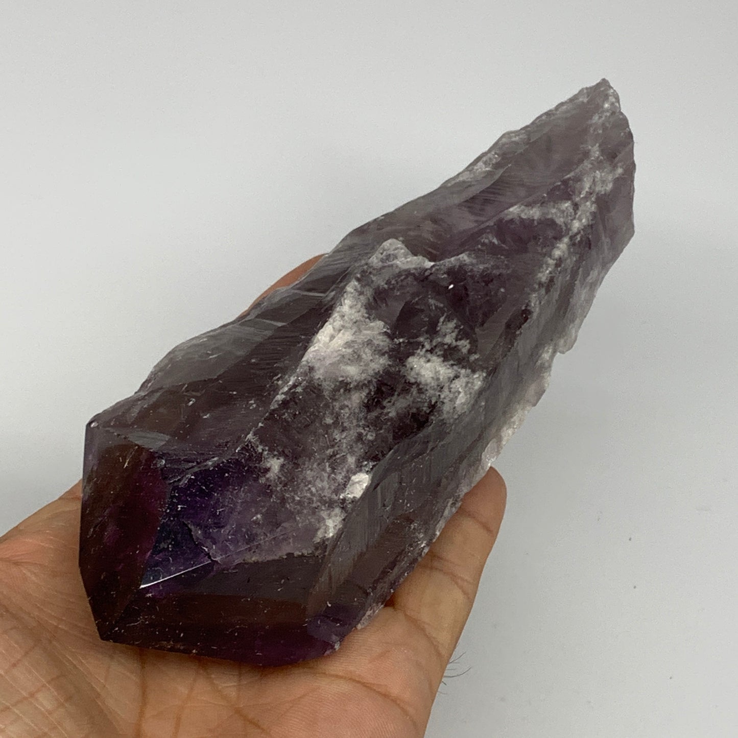 433.4g,7.25"x2.3"x1.7",Amethyst Point Polished Rough lower part from Brazil,B191