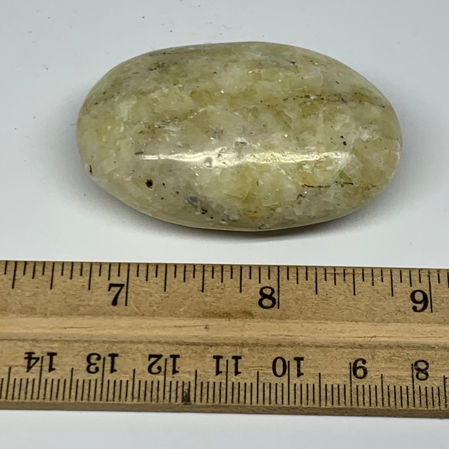 73.8g, 2.2"x1.4"x0.9", Natural Yellow Calcite Palm-Stone Crystal Polished Reiki,