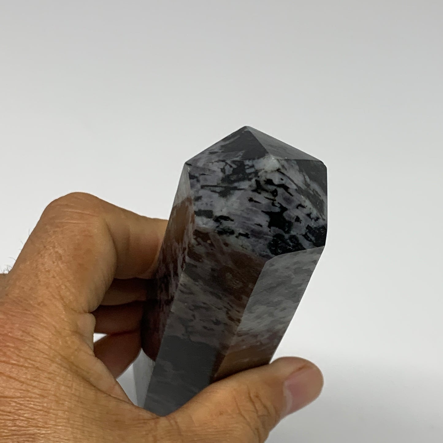 362.9g, 6.8" x 1.5" x 1.2" Indigo Gabro Merlinite Point Tower @Madagascar,B18321