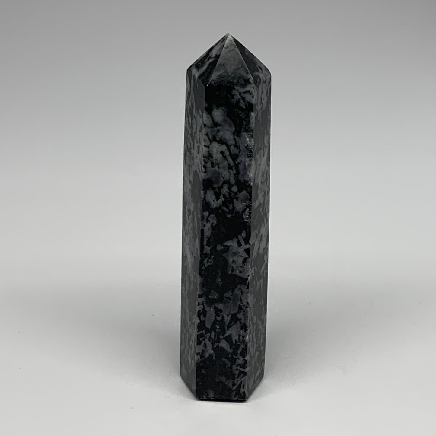 362.9g, 6.8" x 1.5" x 1.2" Indigo Gabro Merlinite Point Tower @Madagascar,B18321